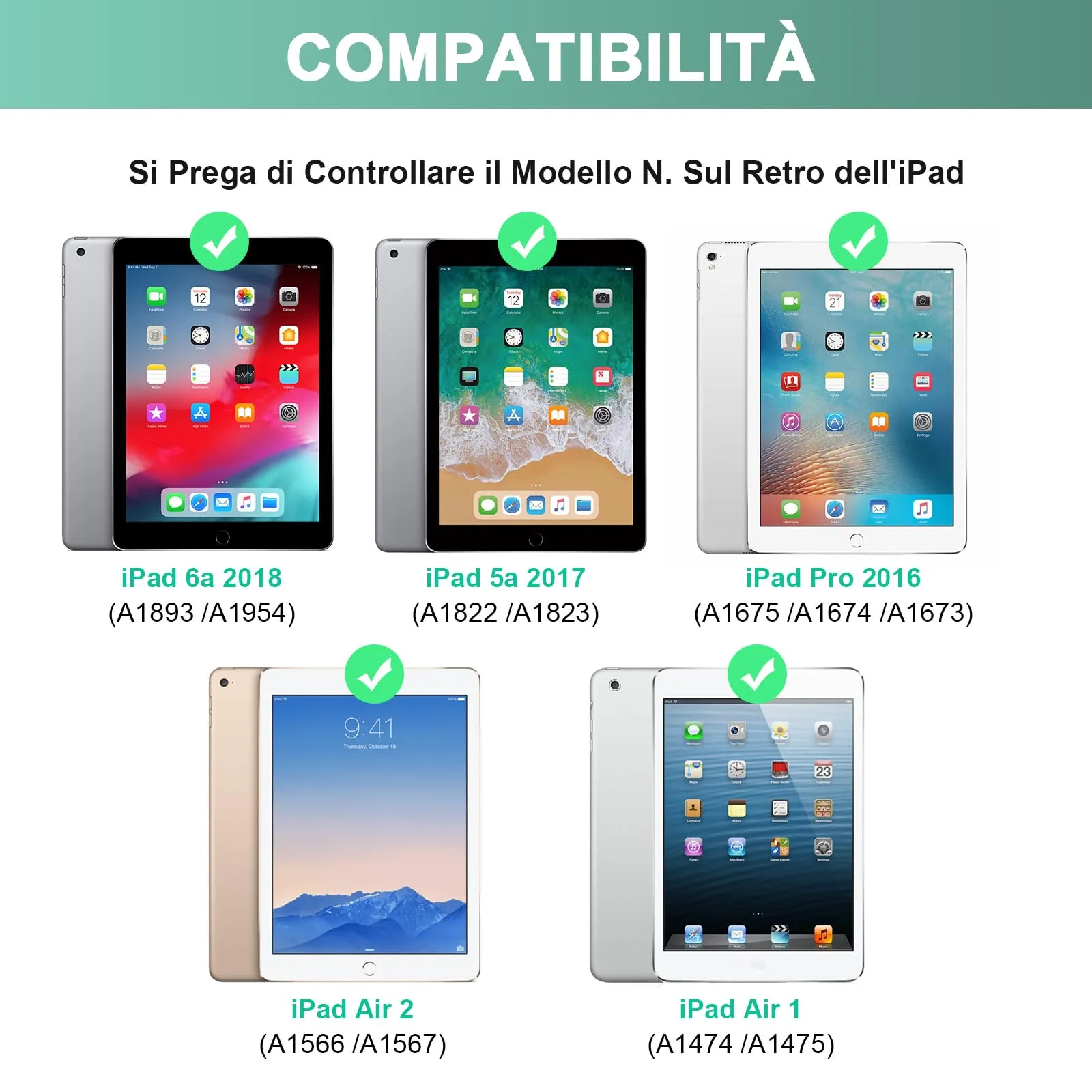 SOPPY Custodia con Tastiera Bluetooth Rimovibile per iPad 6ª Generazione 2018, 5ª Generazione 2017, Pro 9.7, Air 1/2, Layout Italiano, Verde Scuro - immagine 2