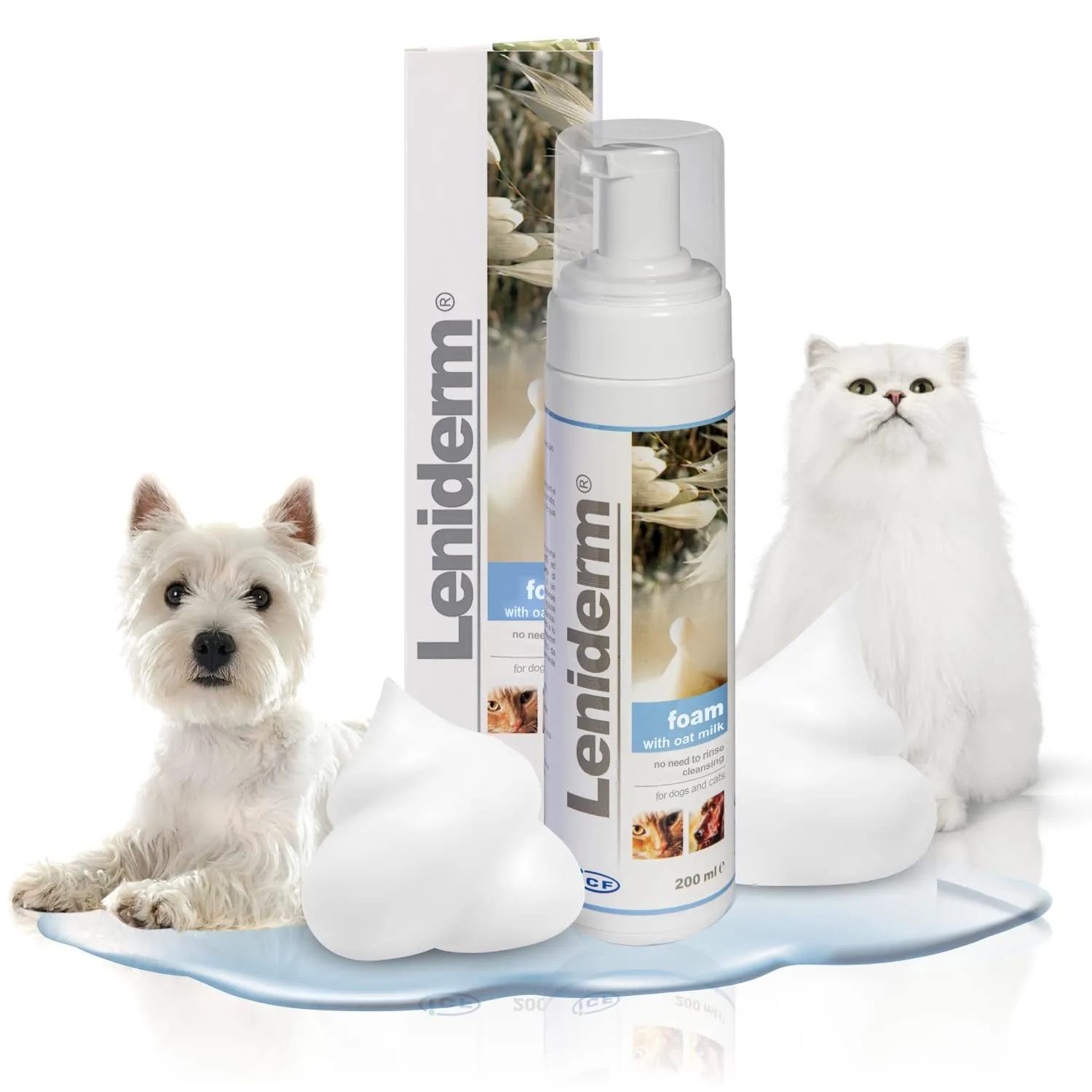 ICF Leniderm Spuma - Schiuma Detergente per Cani e Gatti con Latte d'Avena, senza risciacquo per pelli sensibili e pruriginose - immagine 1