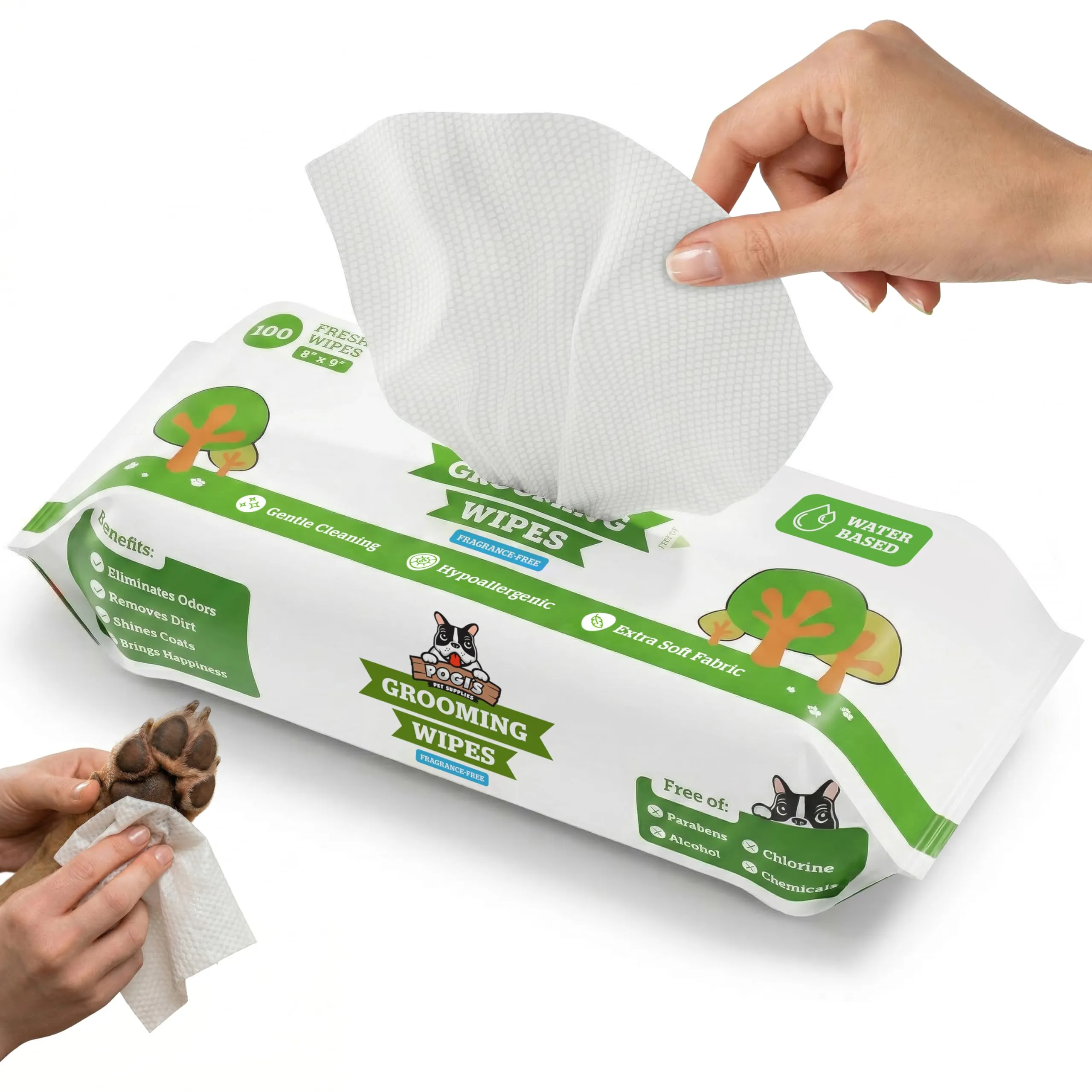 Pogi's Pet Supplies Salviette per Cani, Naturali a Base Vegetale, Senza Profumo, 100 Pezzi - immagine 1