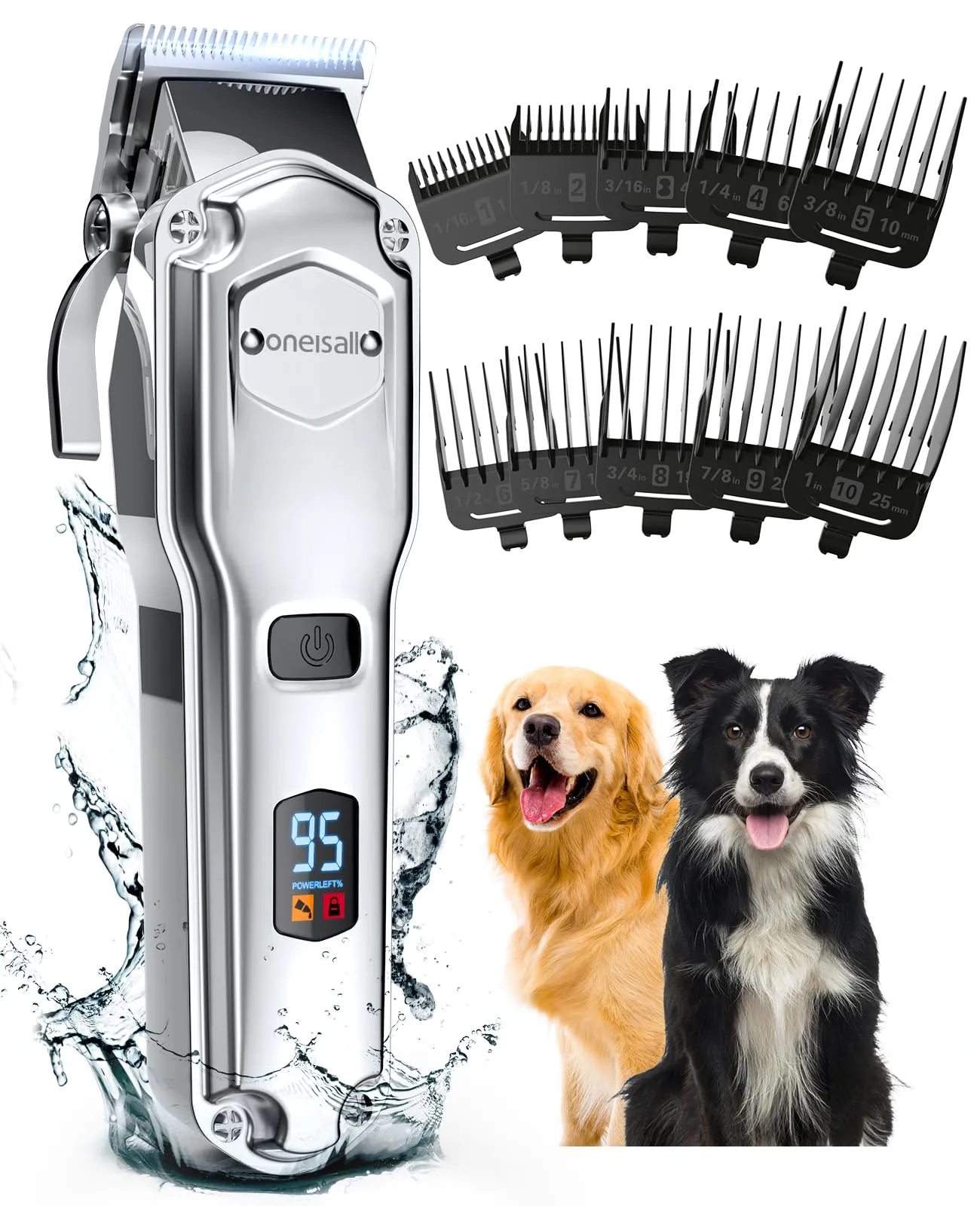 oneisall Tosatrice per Cani, RFC676, Ricaricabile senza fili, Lama in acciaio inox, Impermeabile - immagine 1