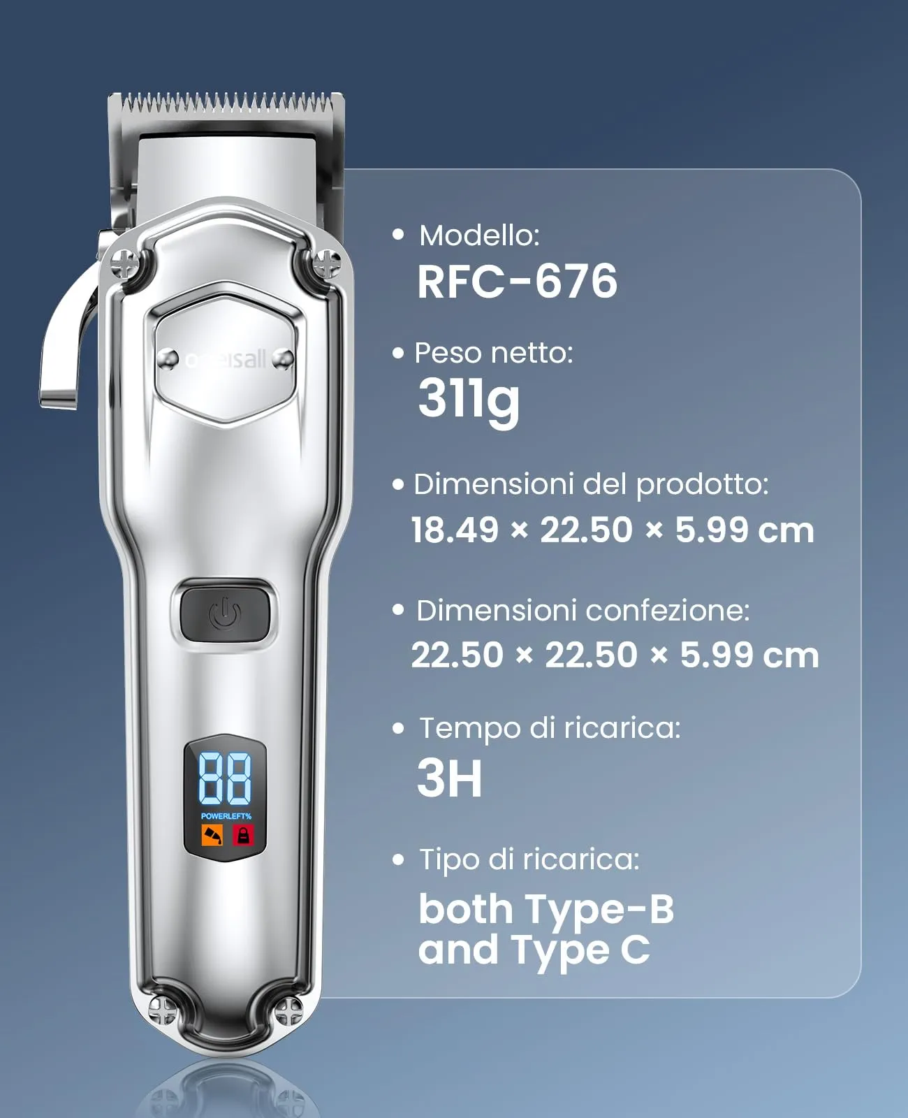 oneisall Tosatrice per Cani, RFC676, Ricaricabile senza fili, Lama in acciaio inox, Impermeabile - immagine 8