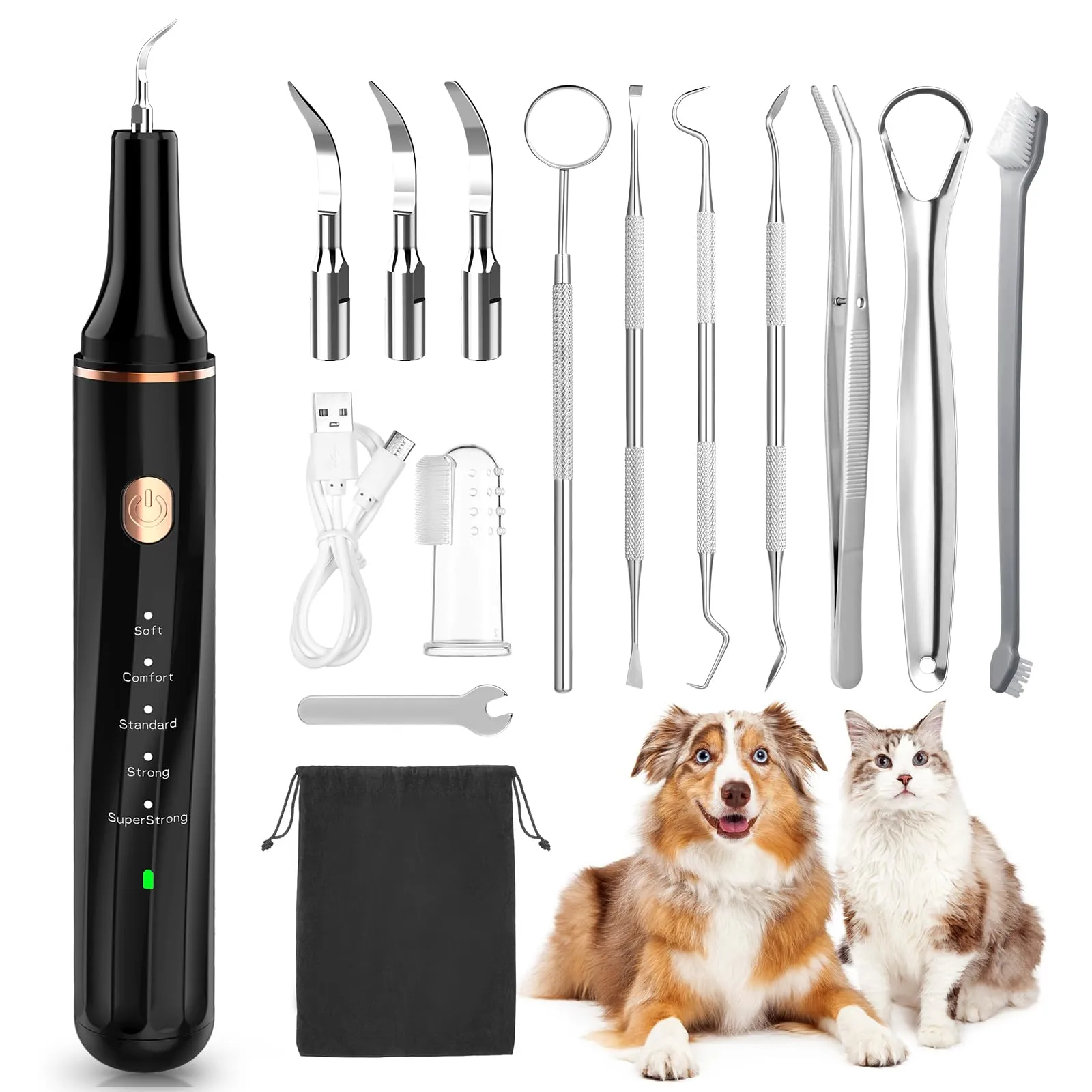 Petbank Kit Pulizia Denti Cane 14-in-1, Spazzolino Ultrasuoni con Luce LED, 5 Modalità, USB Ricaricabile - immagine 2