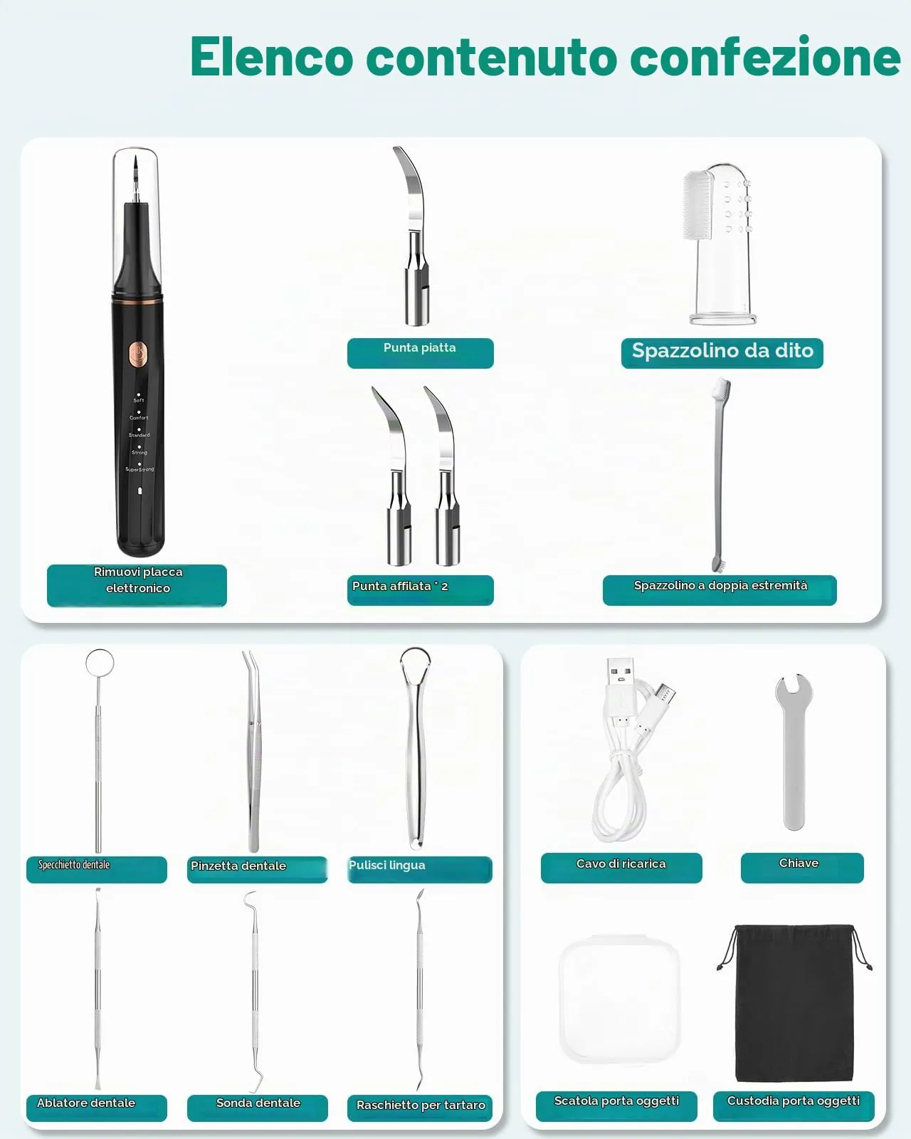 Petbank Kit Pulizia Denti Cane 14-in-1, Spazzolino Ultrasuoni con Luce LED, 5 Modalità, USB Ricaricabile - immagine 8