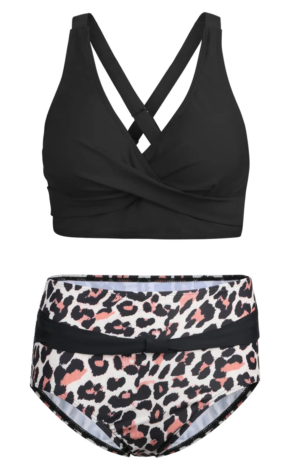 Adigaber Costume da Bagno Bikini Due Pezzi Donna Vita Alta Stampato Nero Leopardato - immagine 4