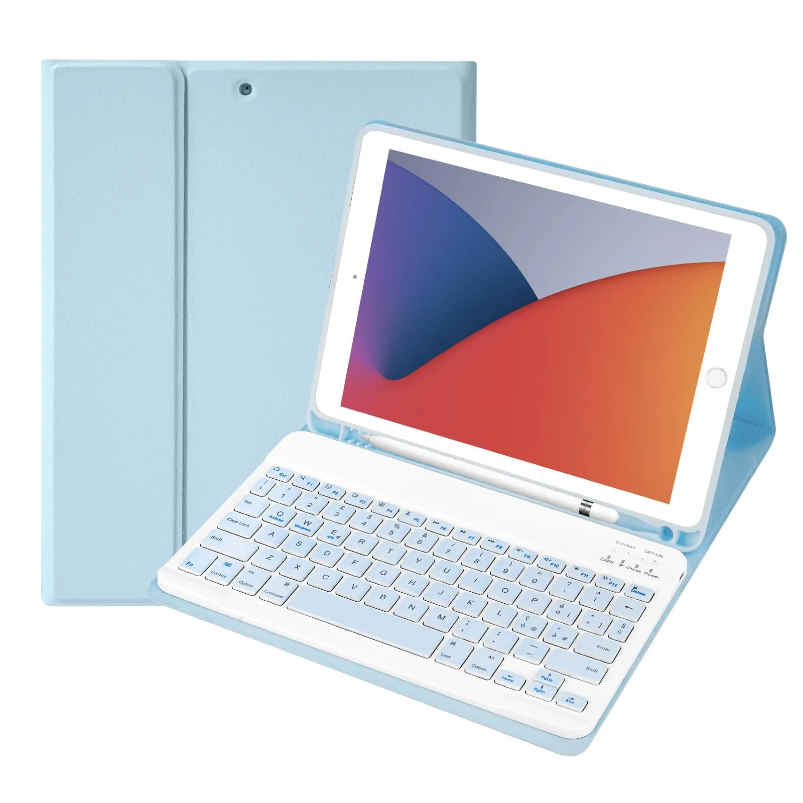 SOPPY Custodia con Tastiera Wireless Staccabile per iPad 9a/8a/7a Generazione, iPad Pro 10.5", iPad Air 3 10.5", Layout Italiano, Azzurro - immagine 1