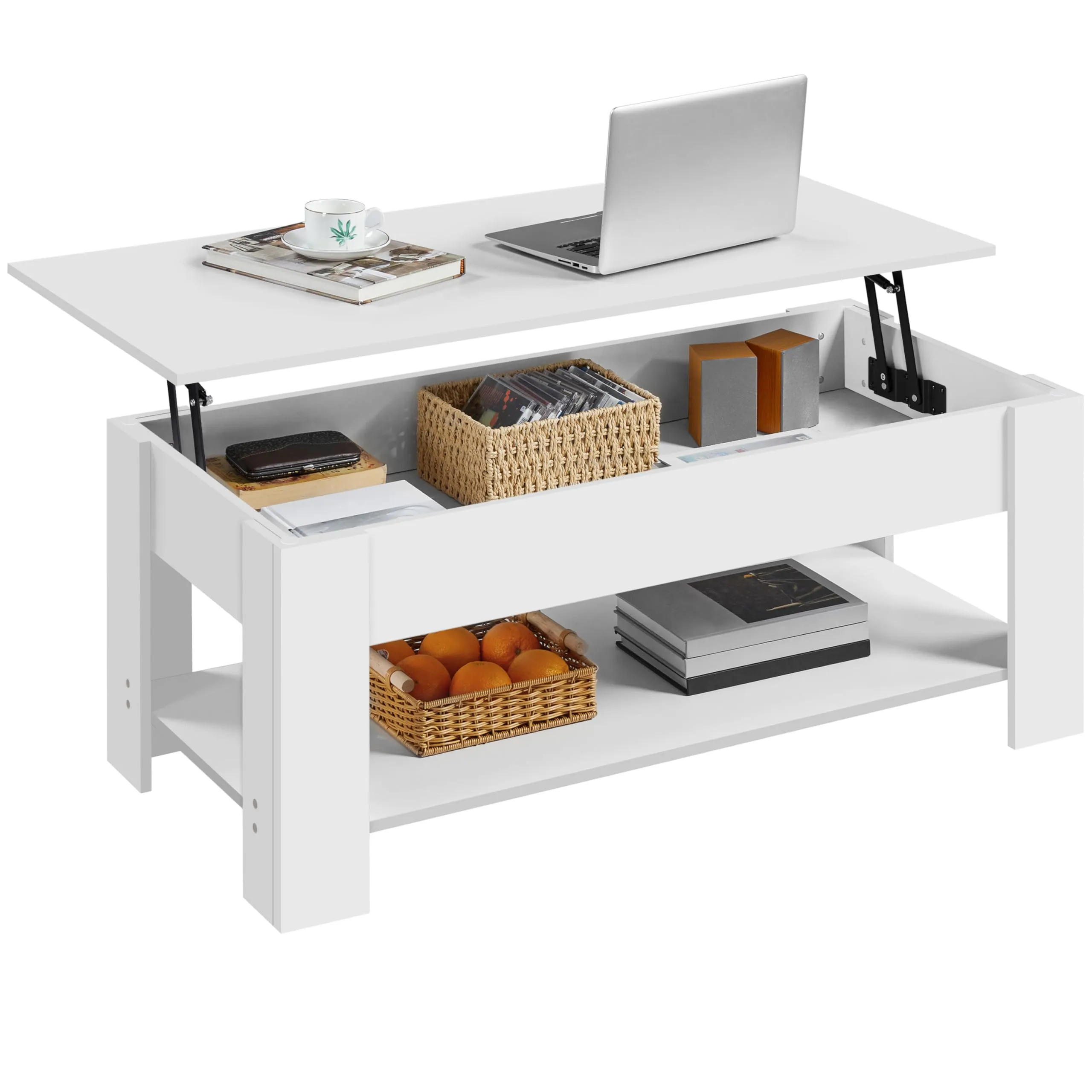 Yaheetech Tavolino da Caffè Sollevabile, 120 x 60 x 49,5-62,5 cm, Bianco - immagine 1