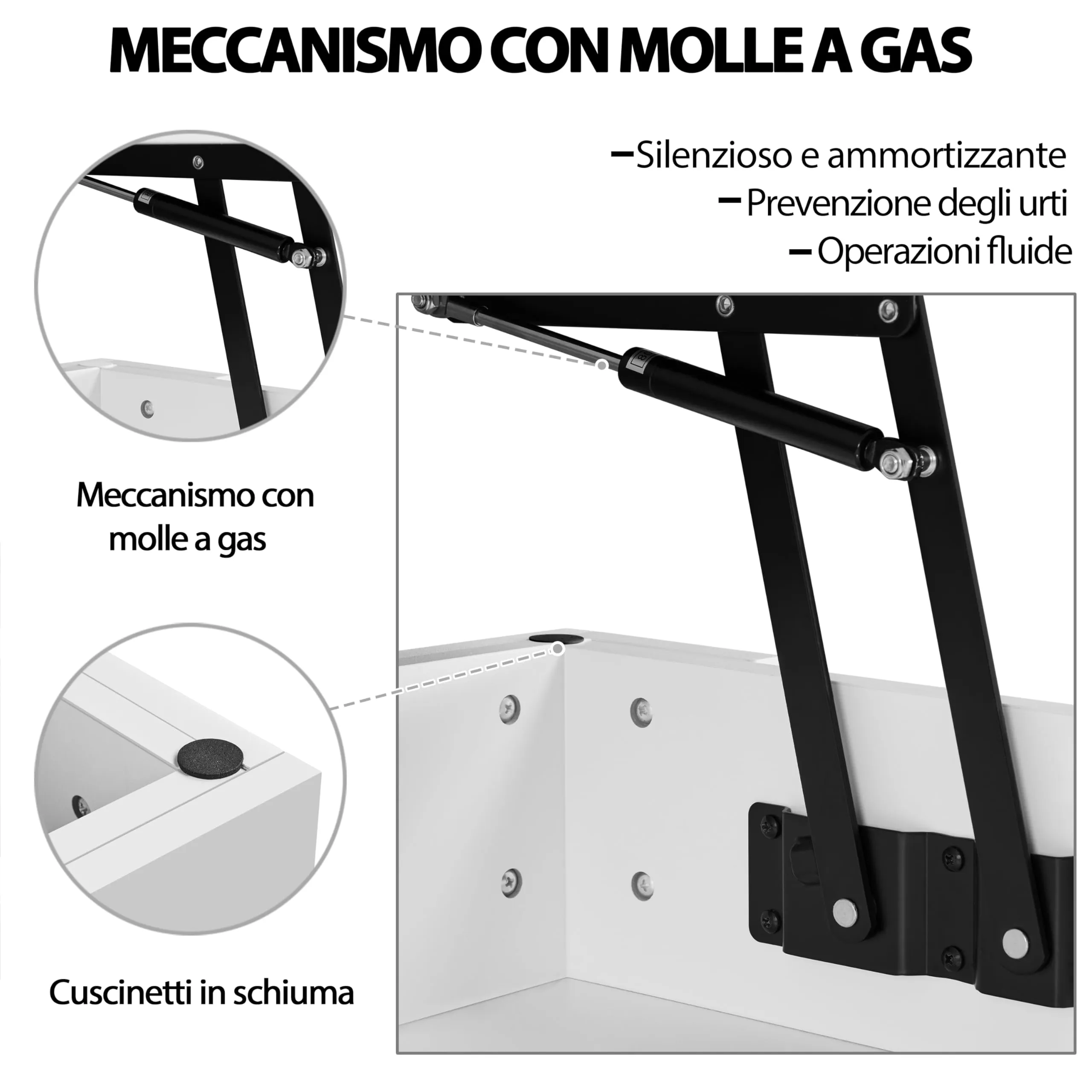 Yaheetech Tavolino da Caffè Sollevabile, 120 x 60 x 49,5-62,5 cm, Bianco - immagine 5