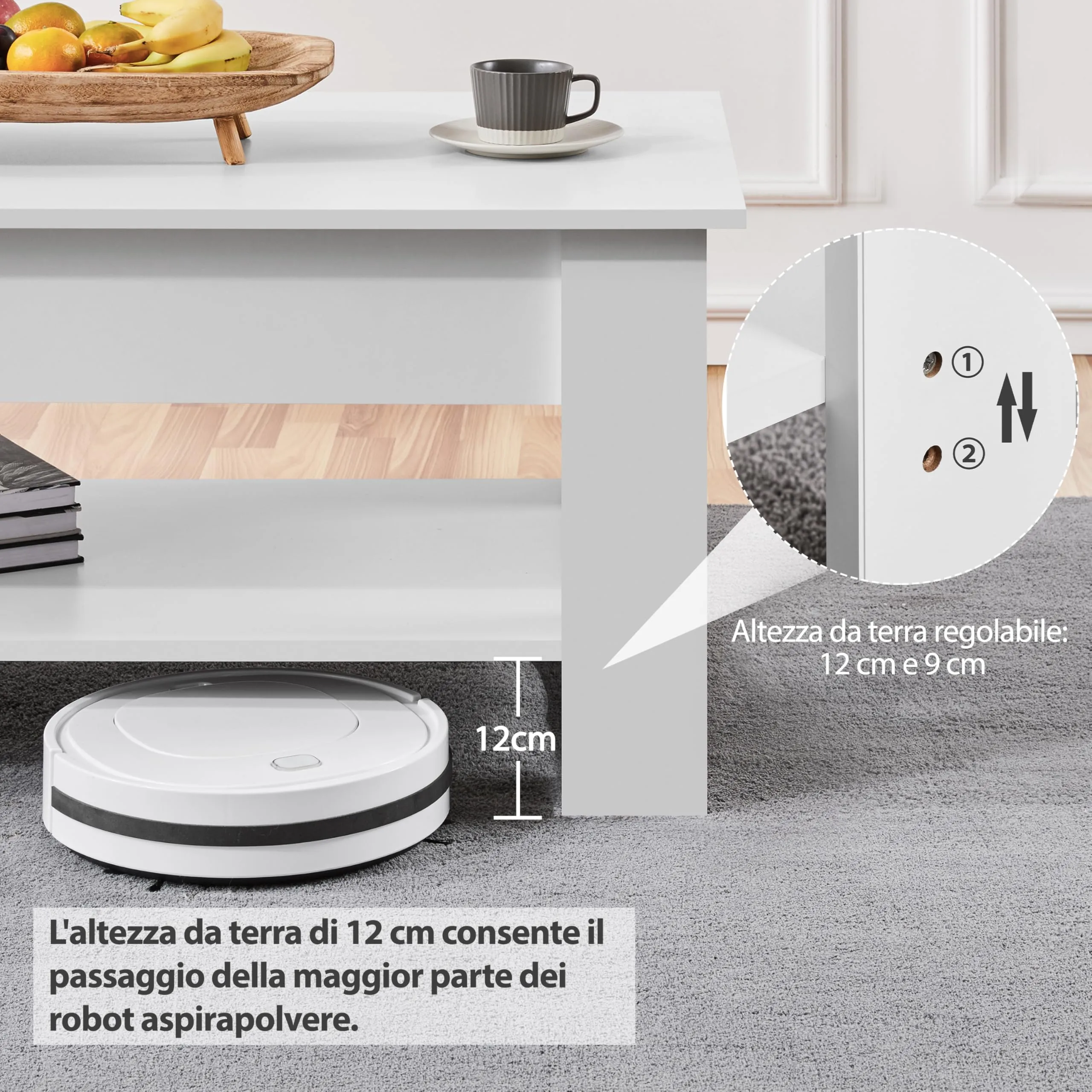 Yaheetech Tavolino da Caffè Sollevabile, 120 x 60 x 49,5-62,5 cm, Bianco - immagine 6