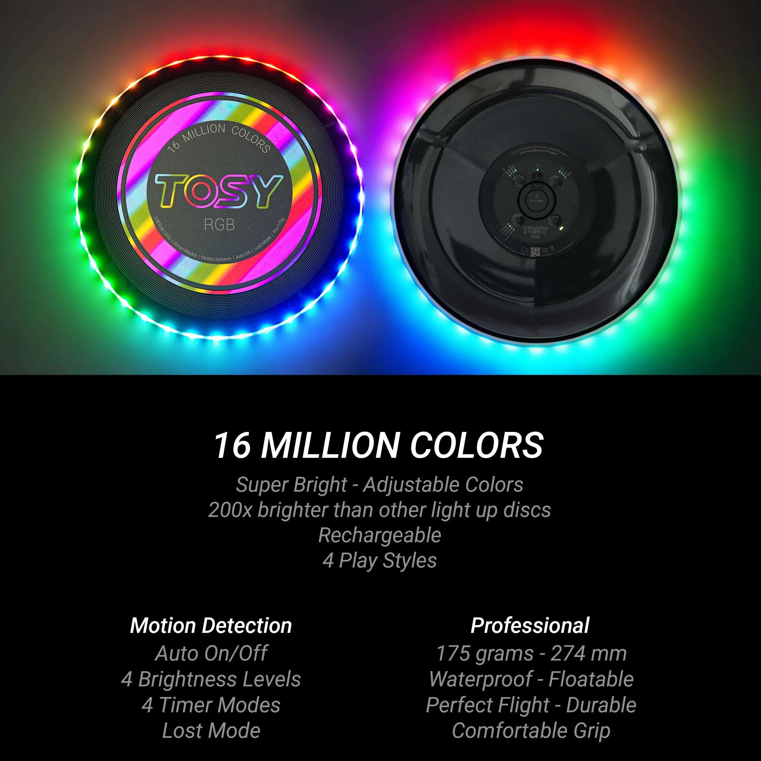 TOSY Flying Disc LED RGB, Ricaricabile, Impermeabile, 175 g - immagine 4