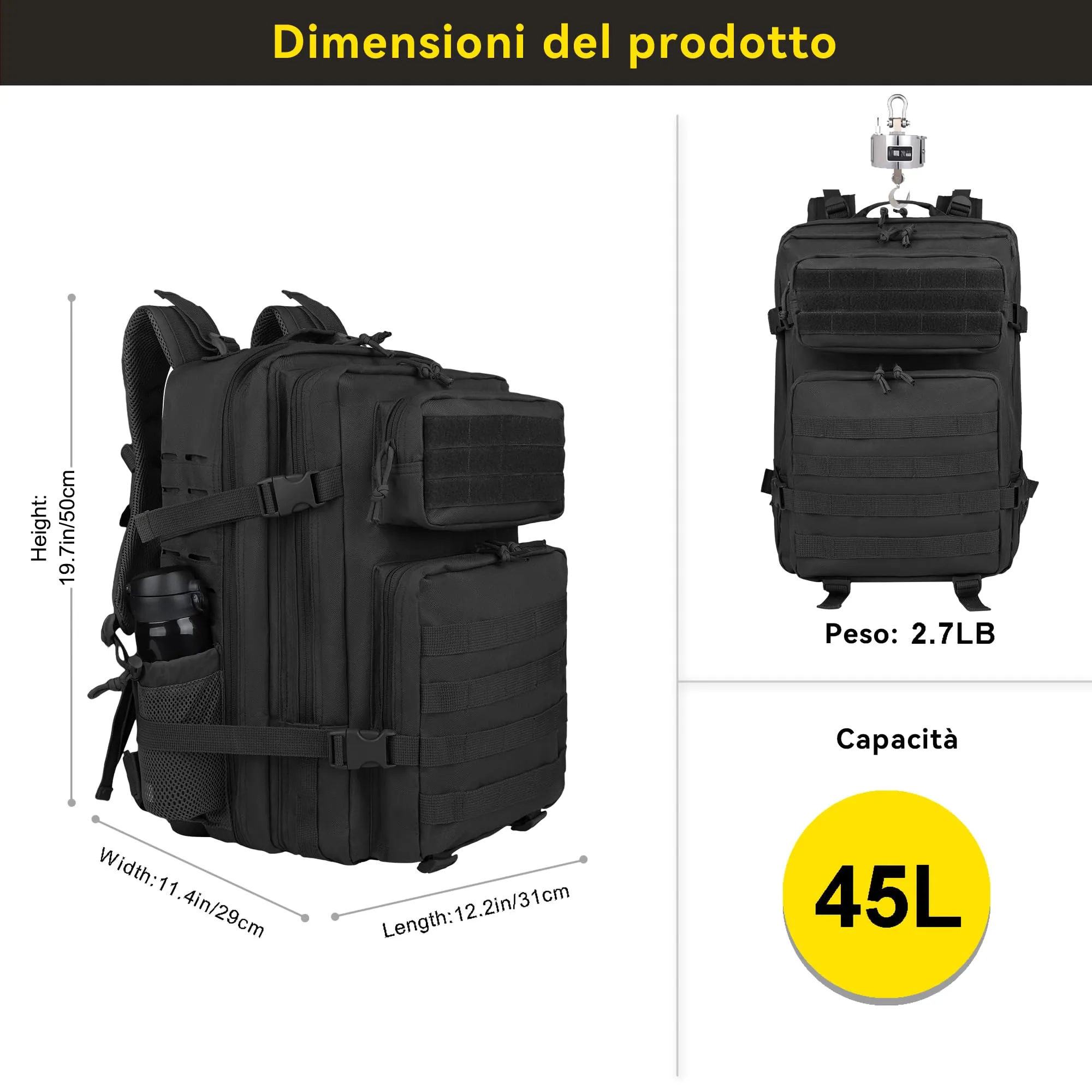 Zavothy Zaino Tattico Militare 45 Litri per Escursionismo e Campeggio - immagine 2