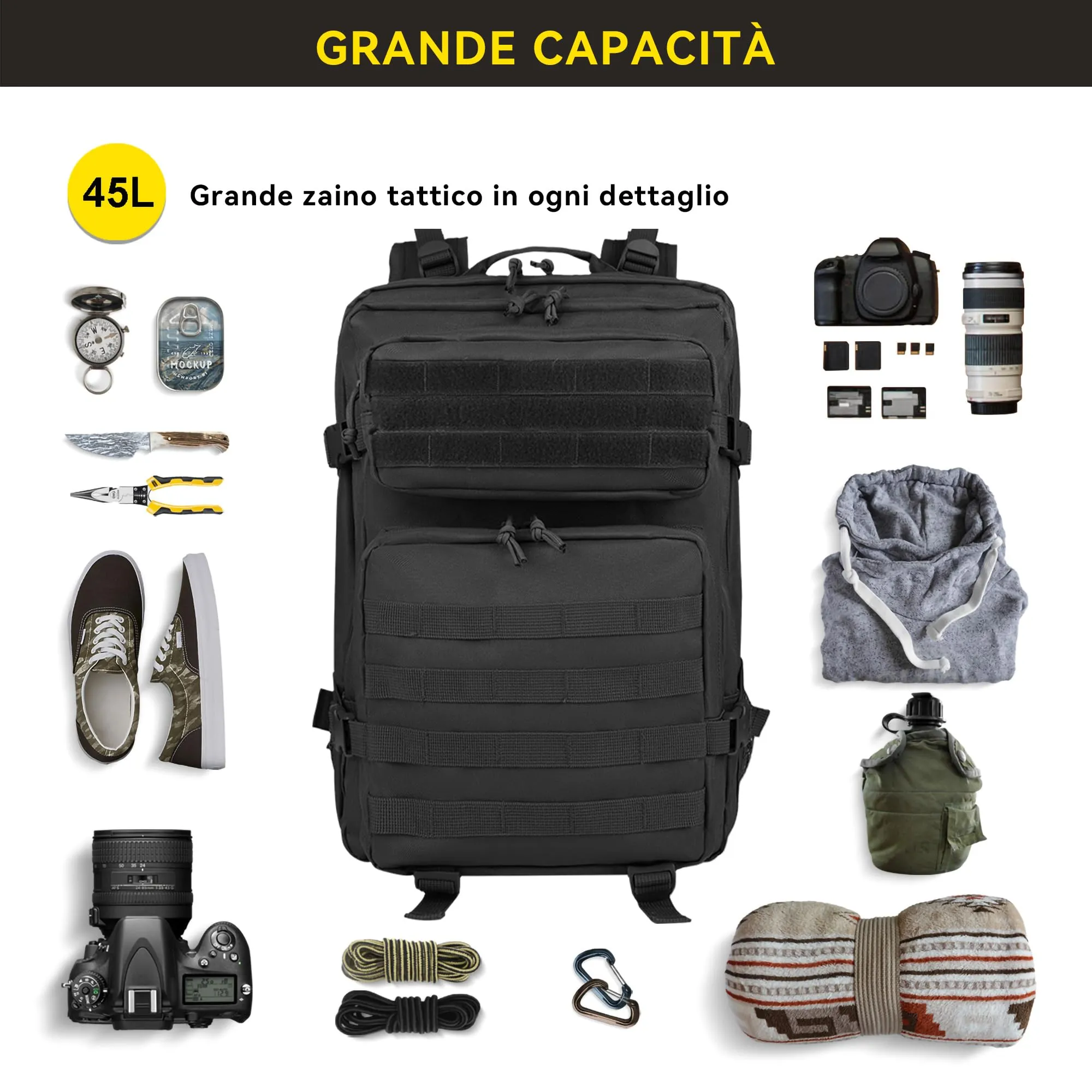 Zavothy Zaino Tattico Militare 45 Litri per Escursionismo e Campeggio - immagine 4
