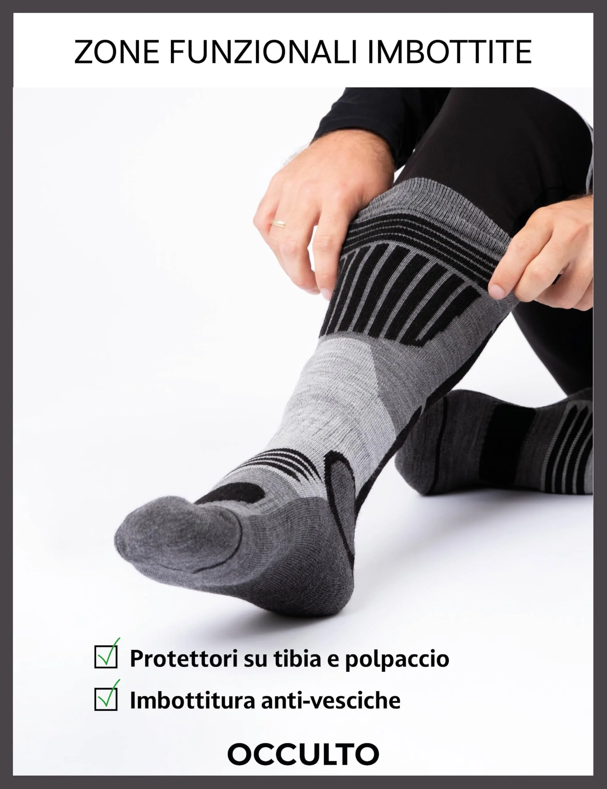 Occulto Calze da Sci Uomo Felix, 2 Paia Verde Nero, 47-50 - immagine 5