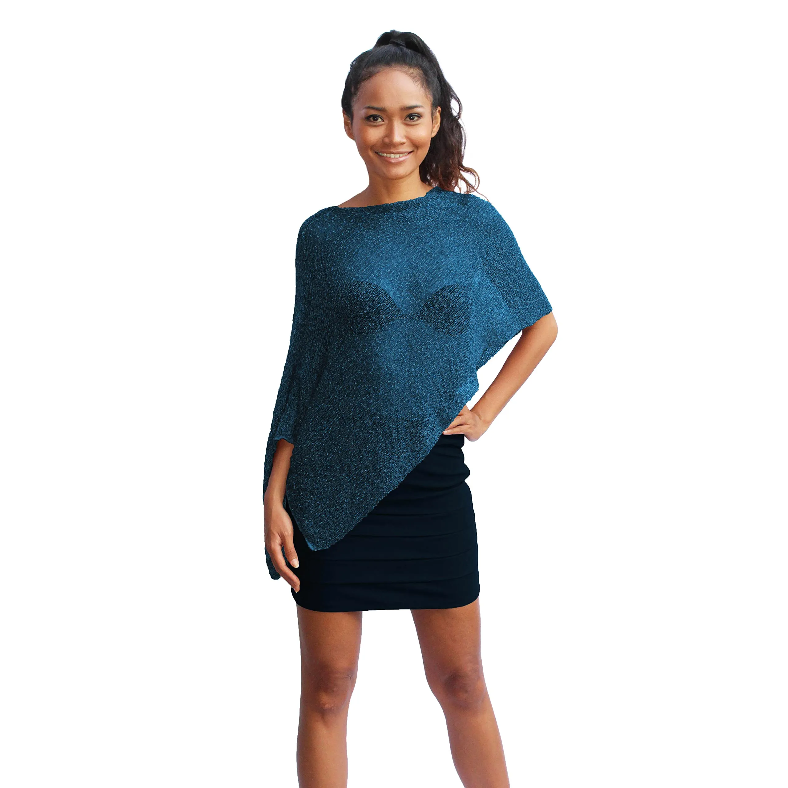 creazioni unique Poncho Coprispalle Donna in Rete di Viscosa Termica Turchese Melange - immagine 1