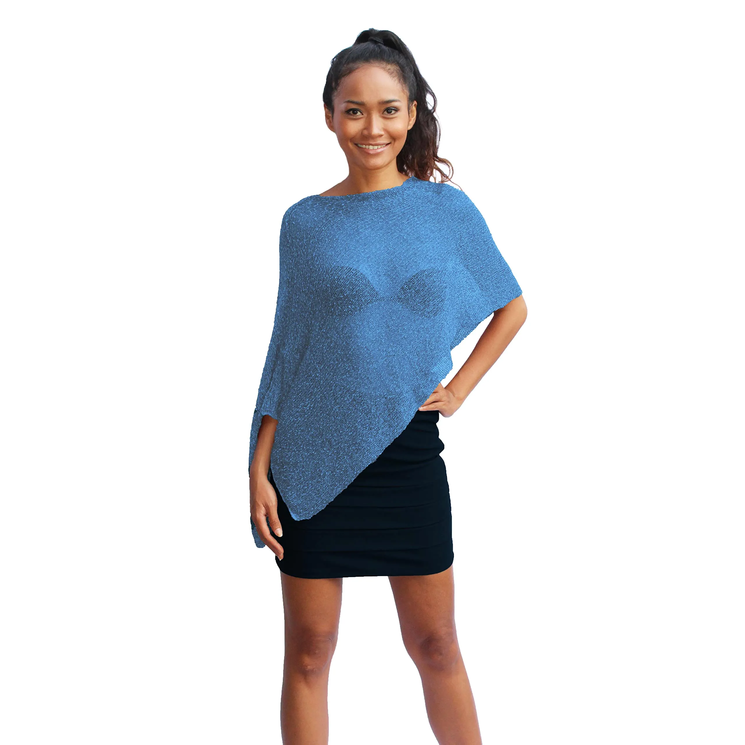creazioni unique Poncho Coprispalle Donna in Rete di Viscosa Termica - Fiordaliso - immagine 1