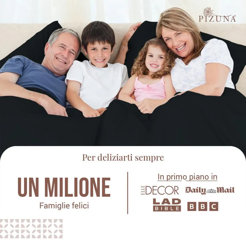 Pizuna Linens Set Lenzuola Letto 160x200 cm Cotone 400 Fili, Nero, 4 Pezzi - immagine 2