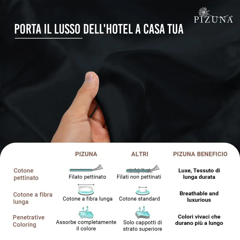 Pizuna Linens Set Lenzuola Letto 160x200 cm Cotone 400 Fili, Nero, 4 Pezzi - immagine 6