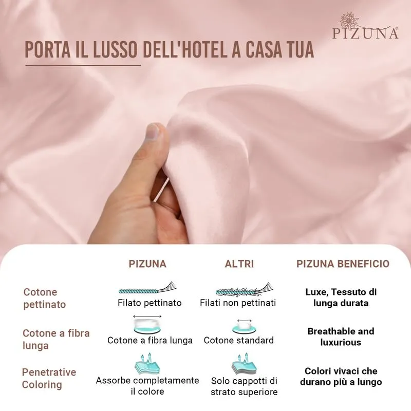 Pizuna Linens Set Lenzuola Letto King Size 160x200cm Cotone 400 Fili, Rosa, 4 Pezzi - immagine 6
