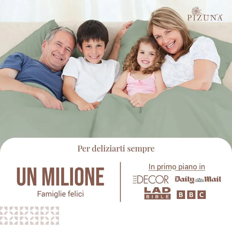 Pizuna Linens Set Lenzuola Letto King Size 160x200 cm, Cotone 400 Fili, Verde, 4 Pezzi - immagine 2