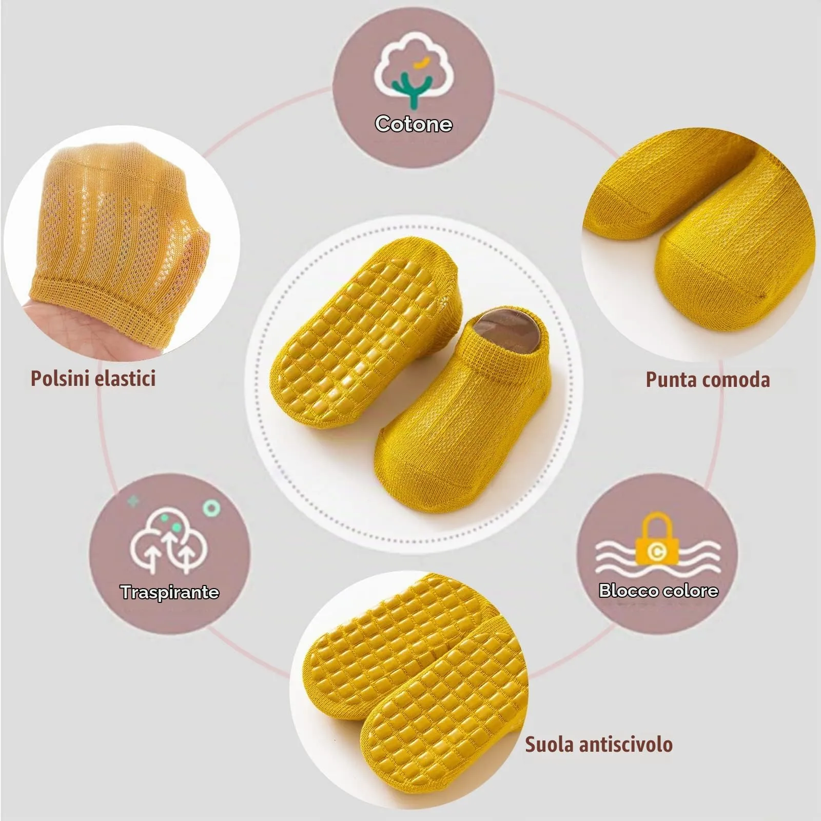 YANWANG Calzini alla Caviglia Antiscivolo per Neonati e Bambini, 6 Paia, S: 0-12 mesi, B3-Multicolor - immagine 3