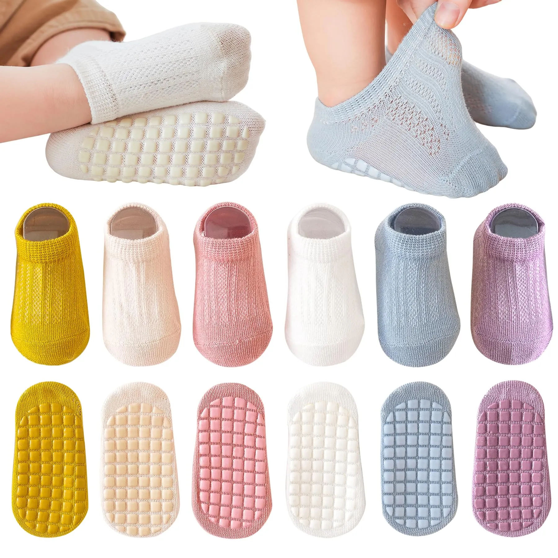 YANWANG Calzini alla caviglia antiscivolo per neonati e bambini, 6 paia, Multicolor, 1-3 anni - immagine 1