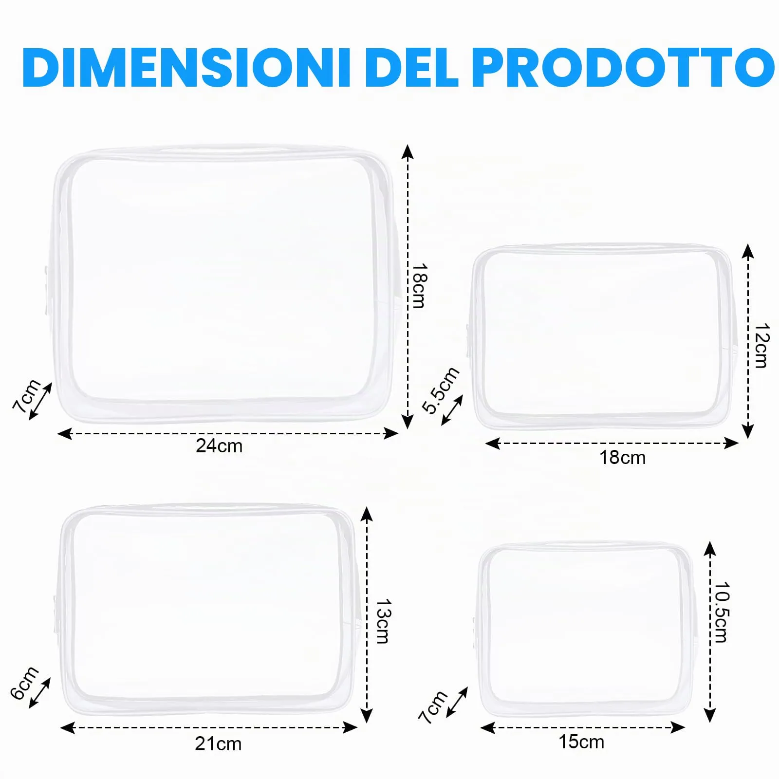 Aucuu Beauty Case Trasparente, Set 4 Pezzi, Borse da Viaggio Impermeabili - immagine 2