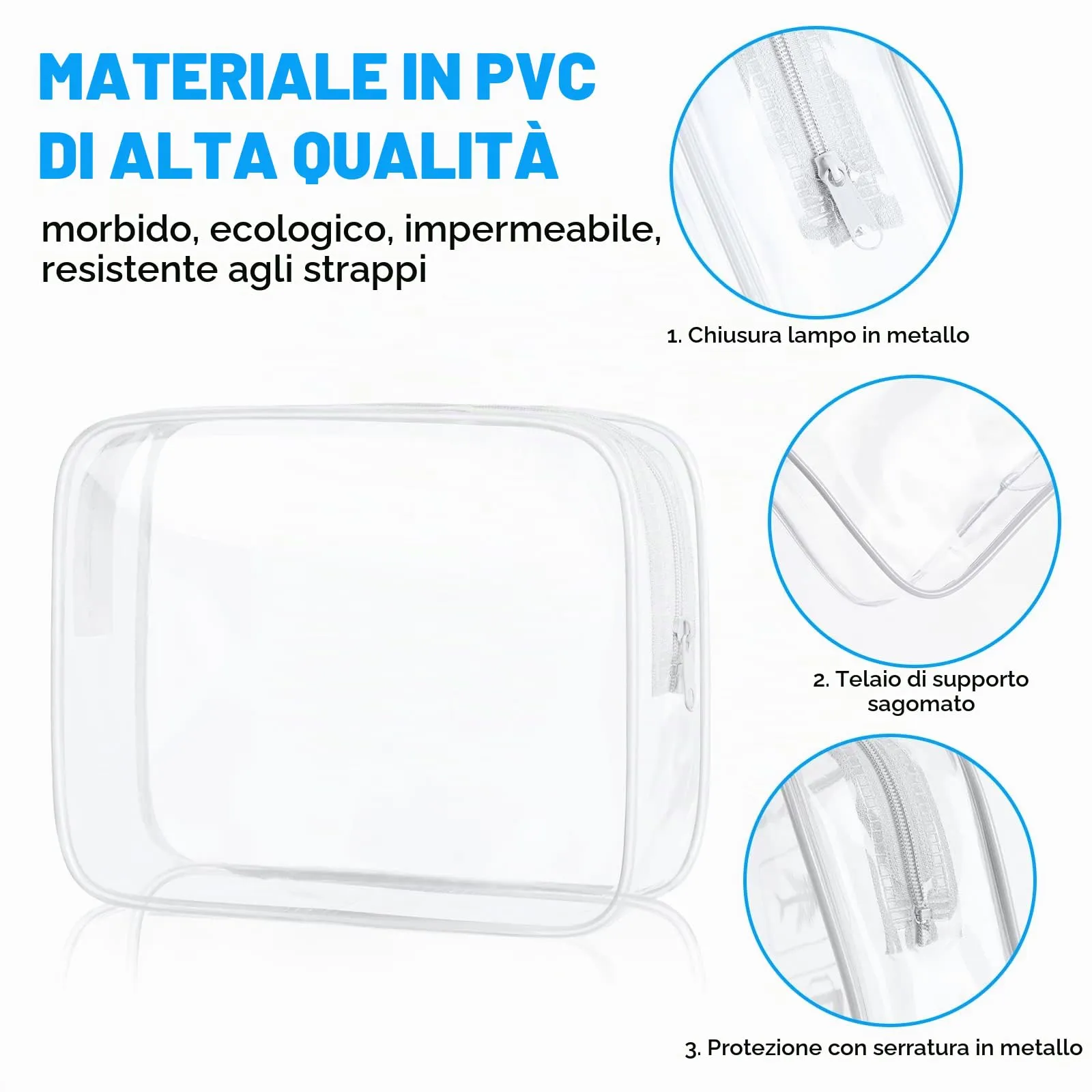 Aucuu Beauty Case Trasparente, Set 4 Pezzi, Borse da Viaggio Impermeabili - immagine 3