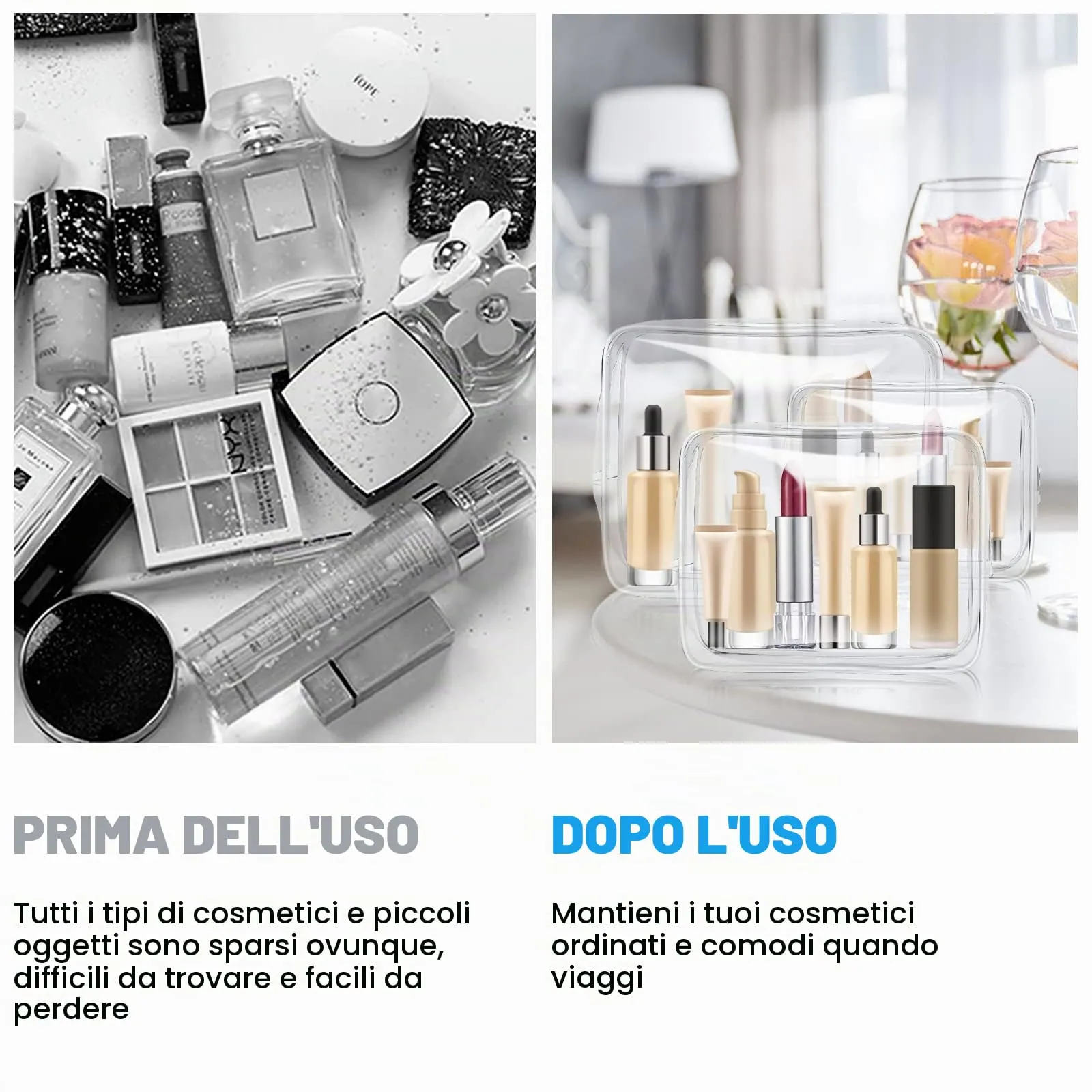 Aucuu Beauty Case Trasparente, Set 4 Pezzi, Borse da Viaggio Impermeabili - immagine 6