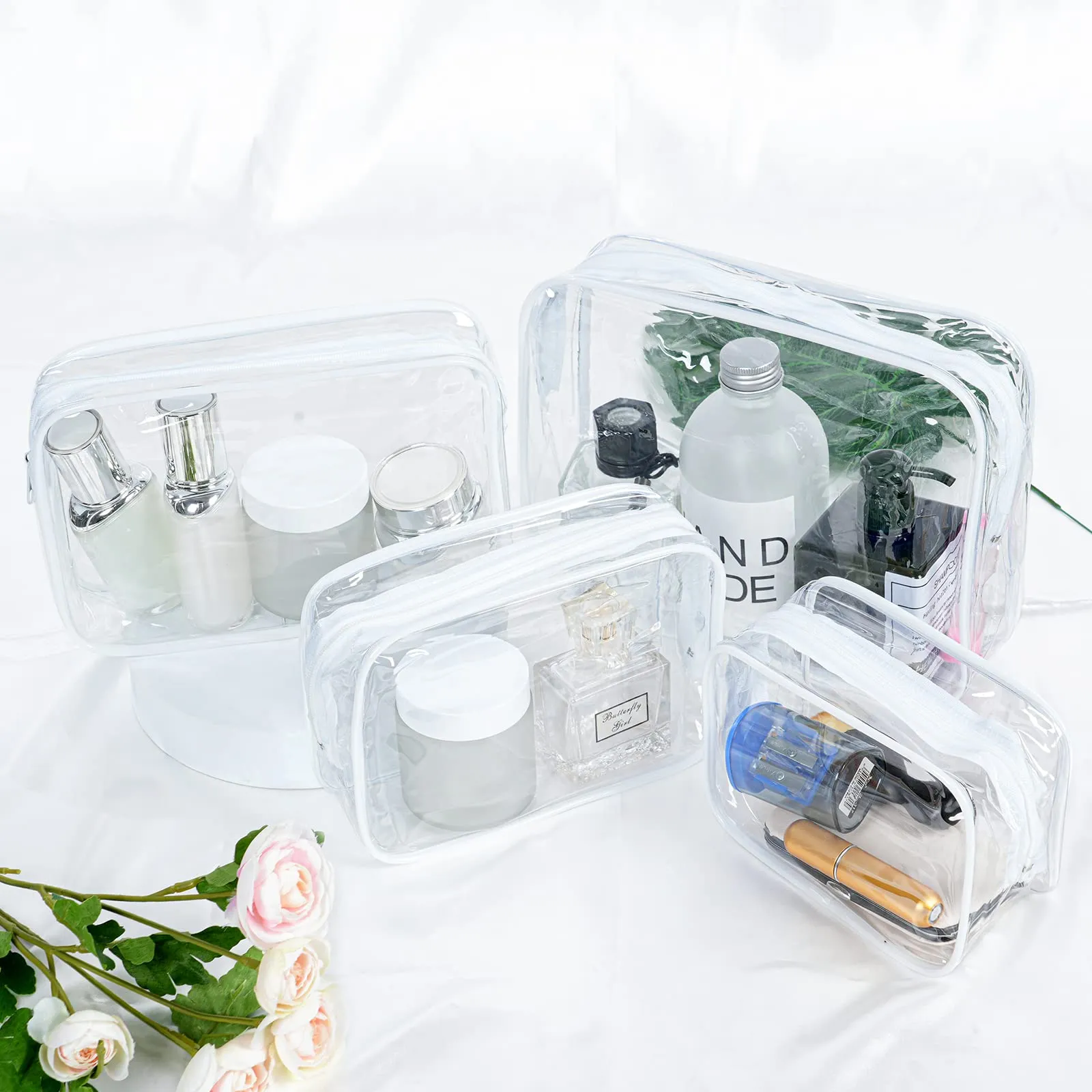 Aucuu Beauty Case Trasparente, Set 4 Pezzi, Borse da Viaggio Impermeabili - immagine 7