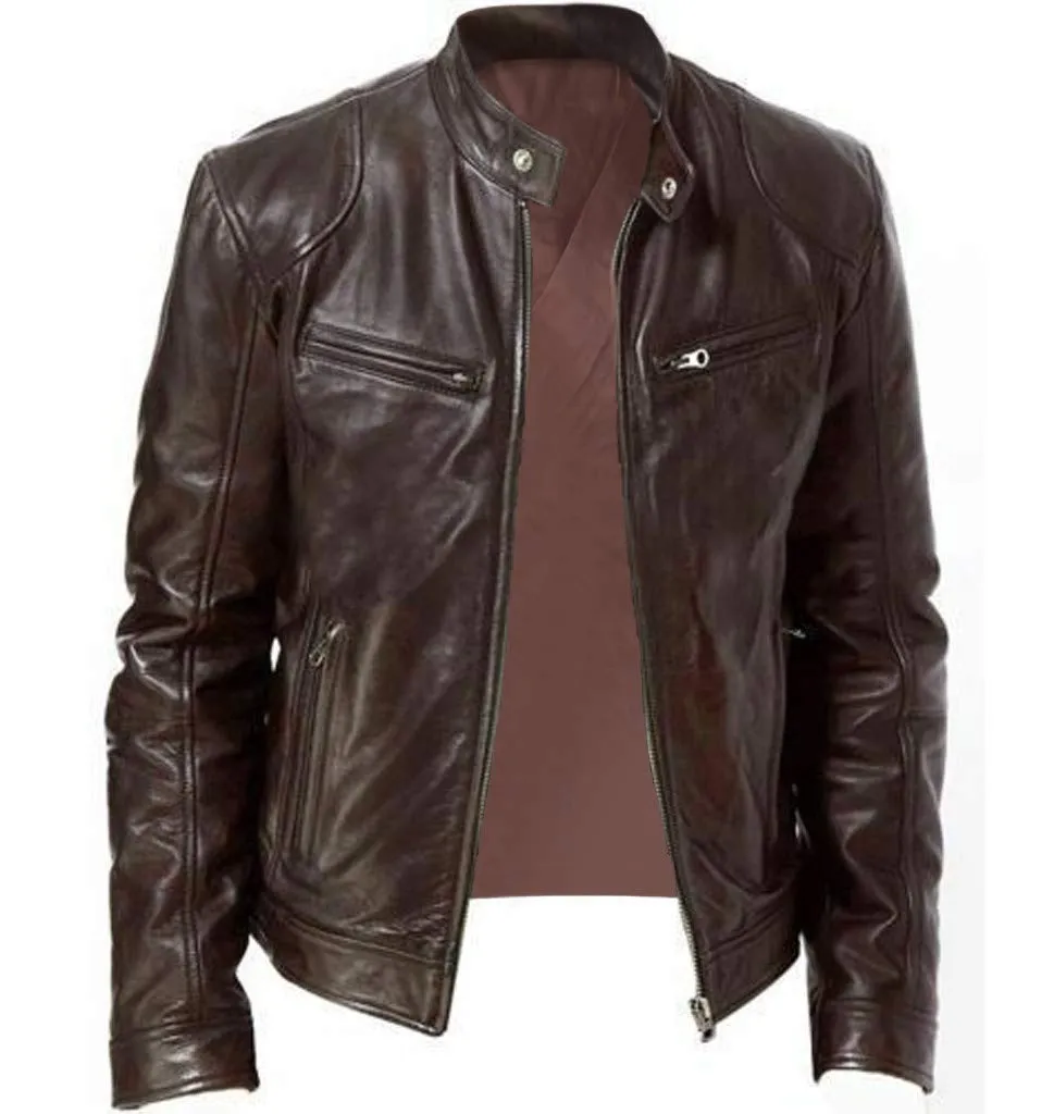 Giacca Ecopelle Uomo Biker Casuale in Cotone per Mezze Stagioni - immagine 1