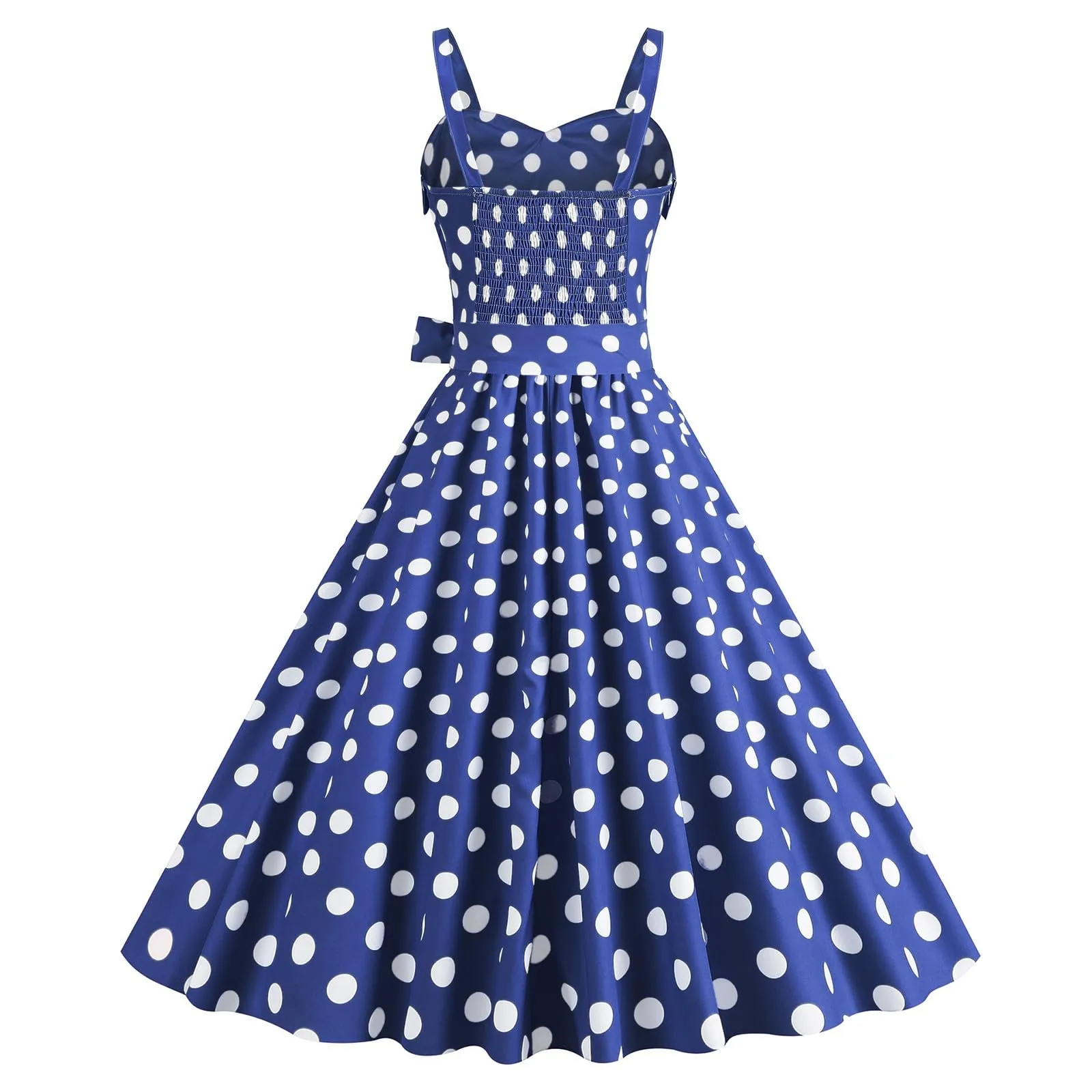 Abito Donna Rockabilly Anni '50 '60 a Pois senza Maniche, Blu, L - immagine 5