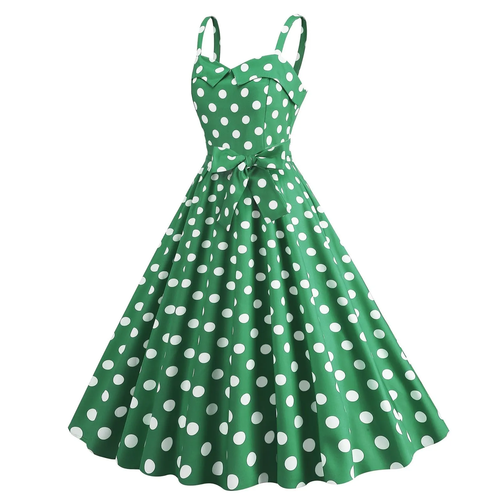 Generisch Abito Donna Rockabilly Anni '50 '60 a Pois, Senza Maniche, Verde, XL - immagine 4