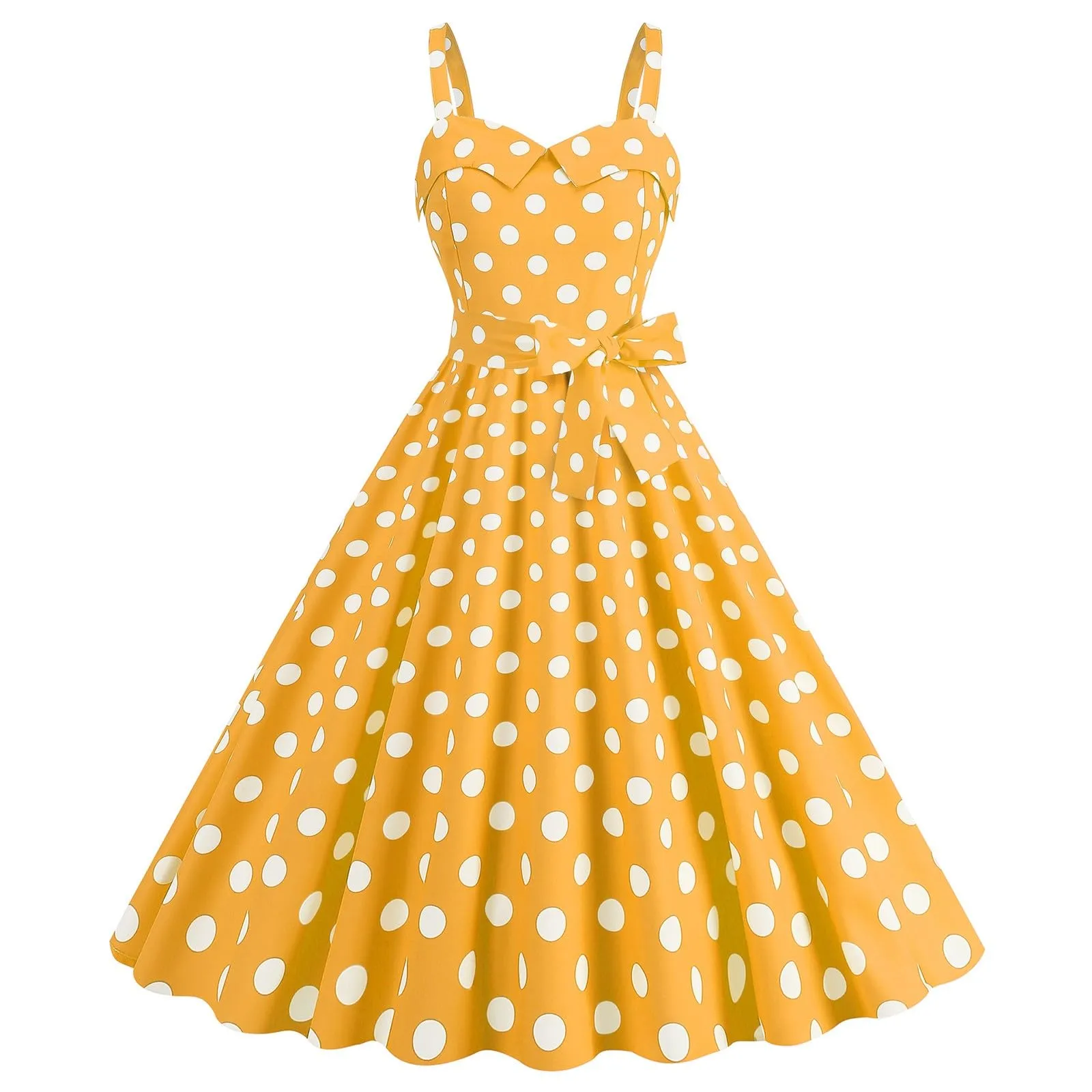 Generisch Abito da Donna Rockabilly Anni '50 '60 a Pois Giallo, S - immagine 1