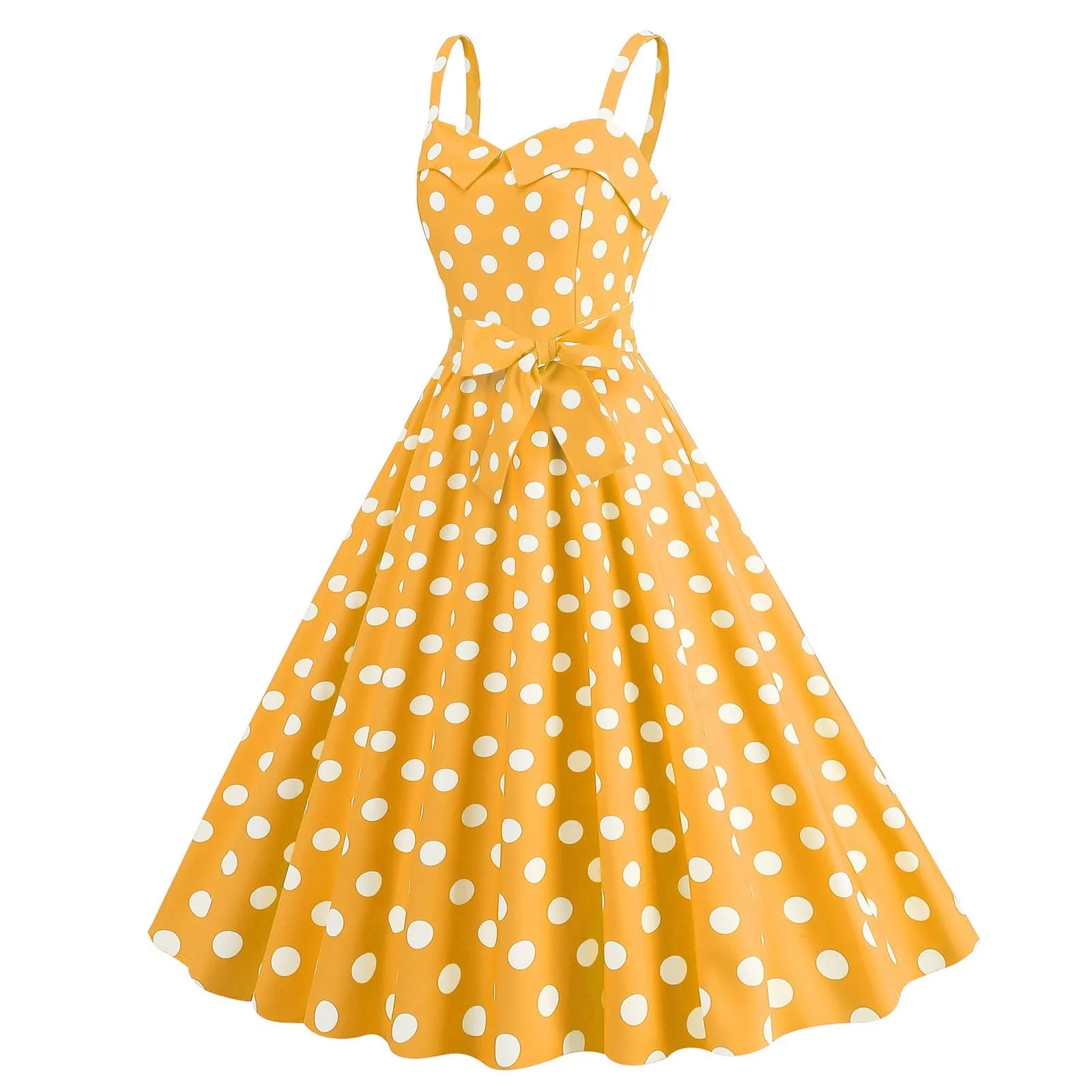 Generisch Abito da Donna Rockabilly Anni '50 '60 a Pois Giallo, S - immagine 4