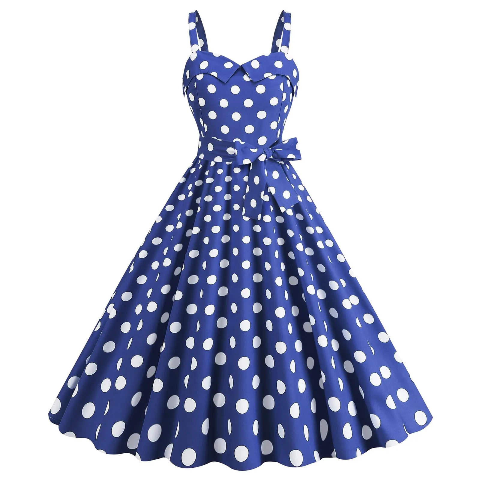 Abito da Donna Rockabilly Anni '50 '60 a Pois Senza Maniche Blu, S - immagine 1