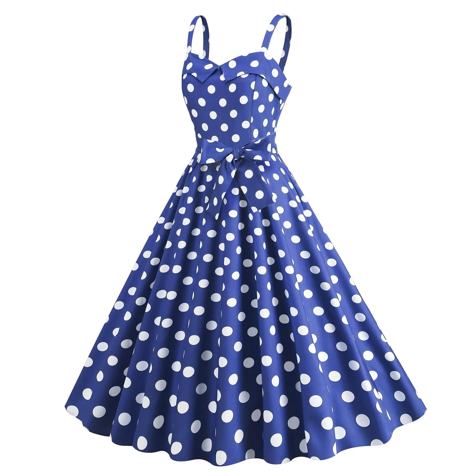 Abito da Donna Rockabilly Anni '50 '60 a Pois Senza Maniche Blu, S - immagine 4