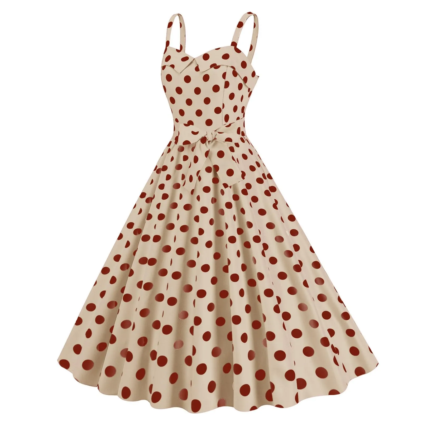 Generisch Abito Donna Rockabilly Anni '50 '60 a Pois Senza Maniche Lunghezza al Ginocchio - immagine 4