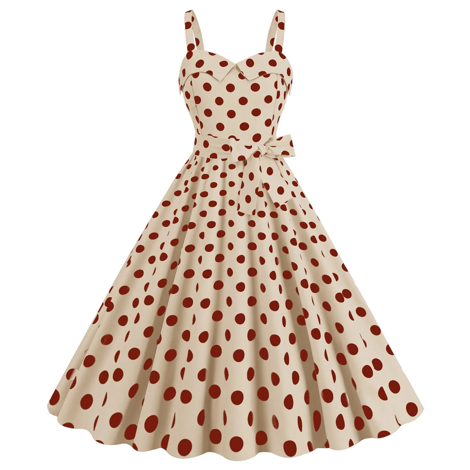 Abito da donna Rockabilly anni '50 '60 senza maniche a pois rosso mattone, S - immagine 1
