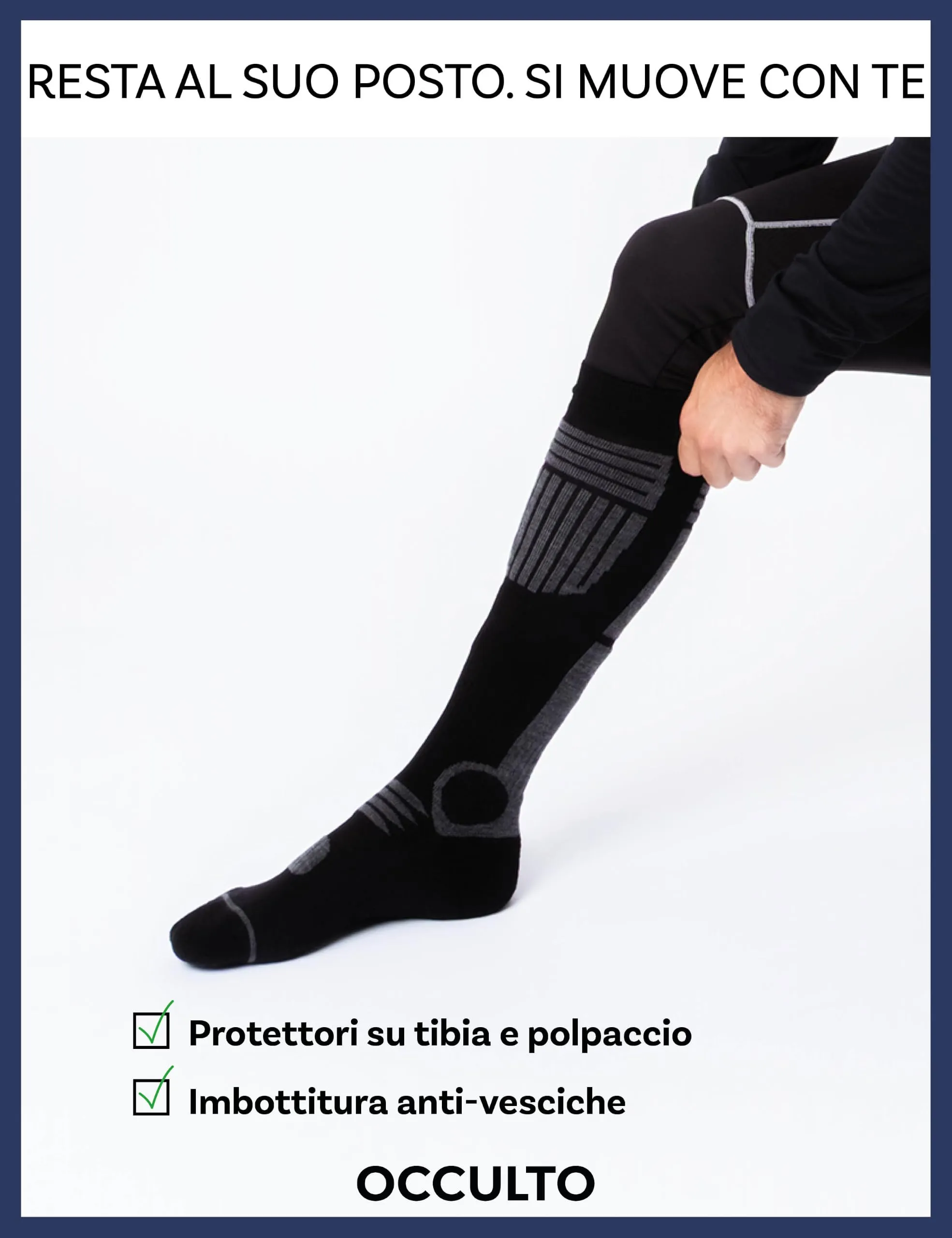 Occulto Calze da Sci Uomo Felix, 2 Paia, Blu Antracite, 47-50 - immagine 4