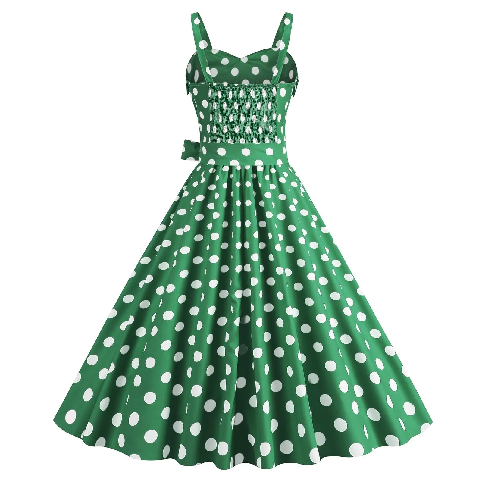 Abito da donna Rockabilly stile anni '50 '60 a pois senza maniche, verde, XXL - immagine 5