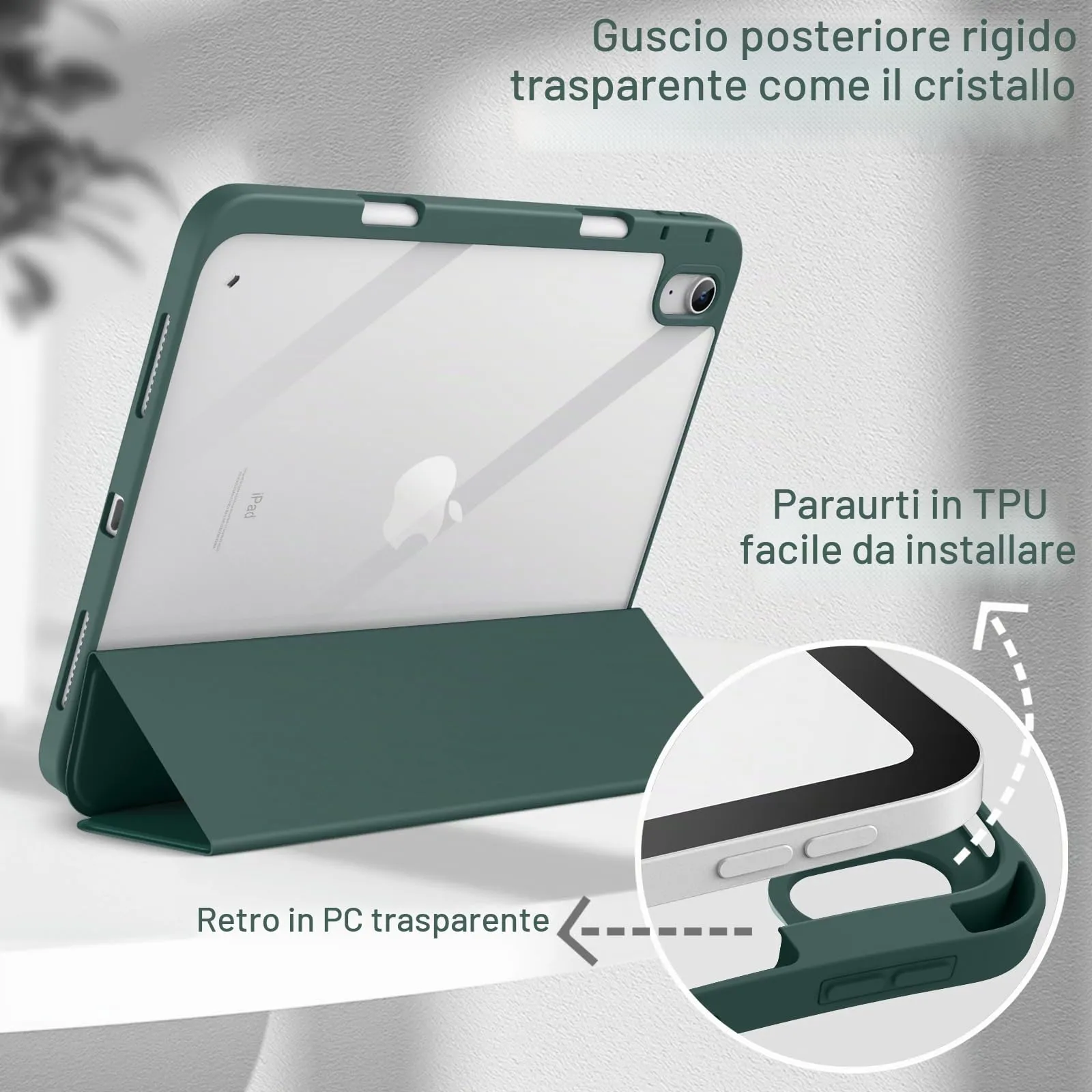 JETech Custodia per iPad 11ª/10ª Gen, Verde Nebbioso - immagine 3