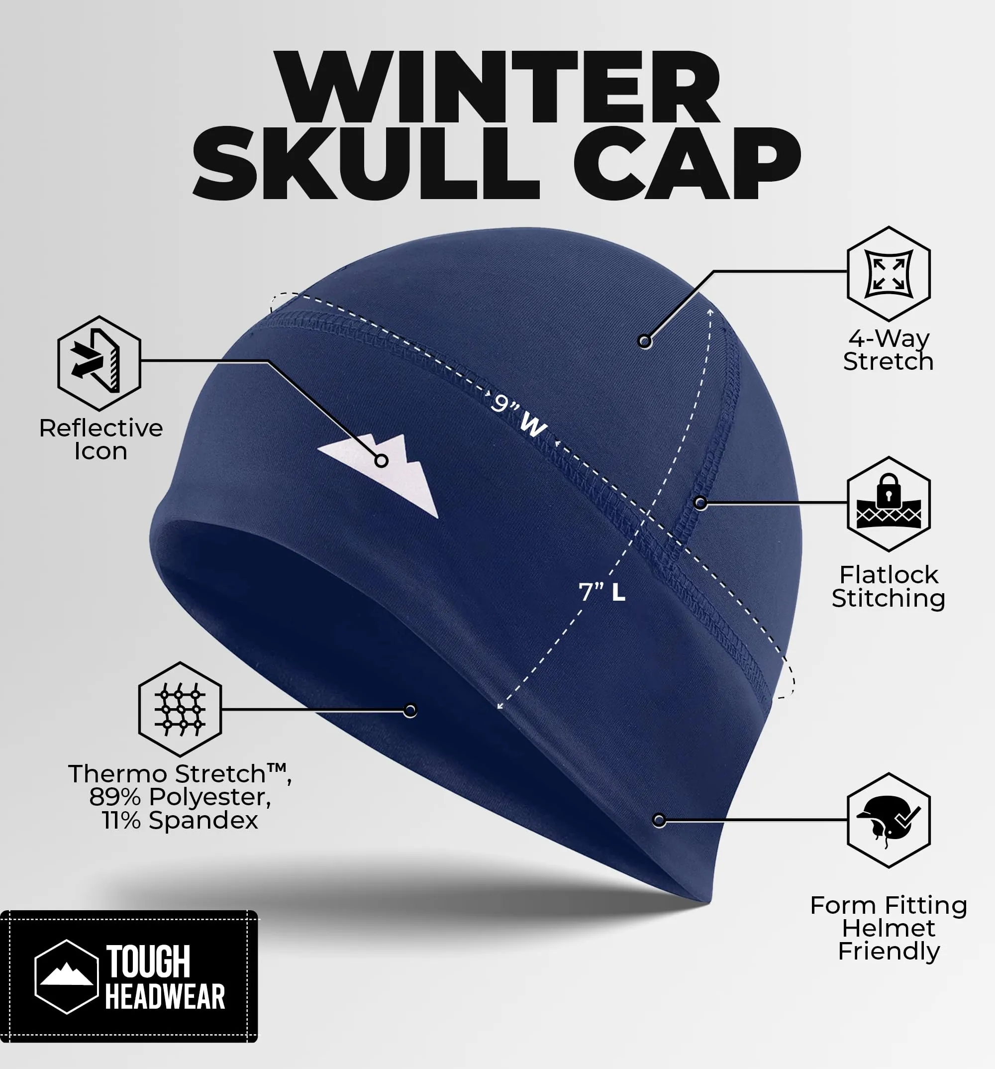 Tough Headwear Sottocasco Moto Invernale per Ciclismo e Sport, Berretto Termico Elastico per Uomo e Donna, Taglia Unica - immagine 3