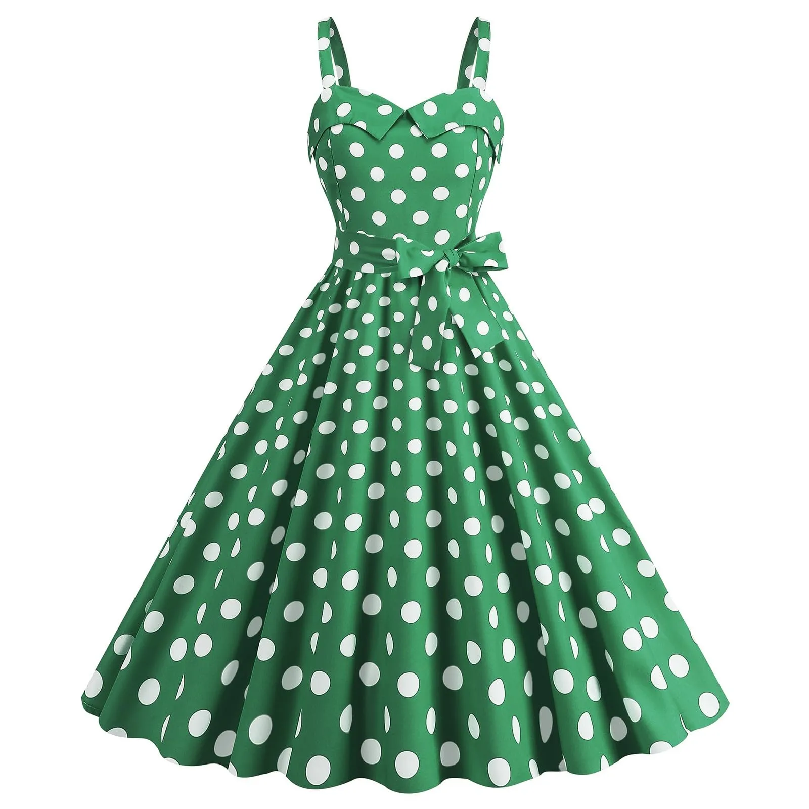Generisch Abito Donna Rockabilly Anni '50 '60 a Pois Verde, M - immagine 2