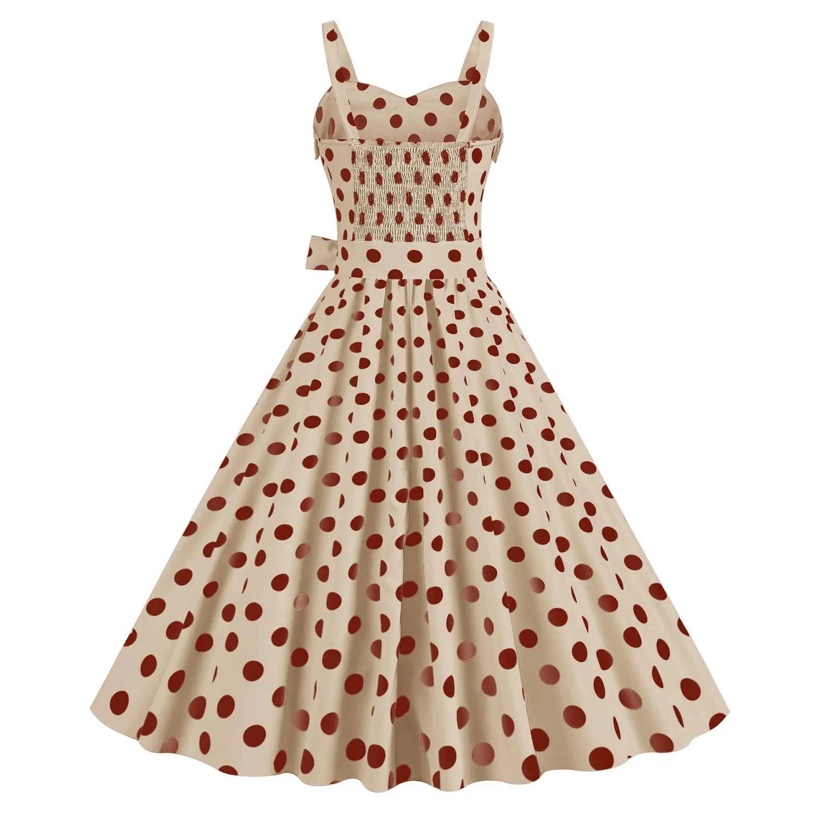 Generisch Abito Donna Rockabilly anni '50 '60 senza maniche a pois rosso mattone - immagine 5