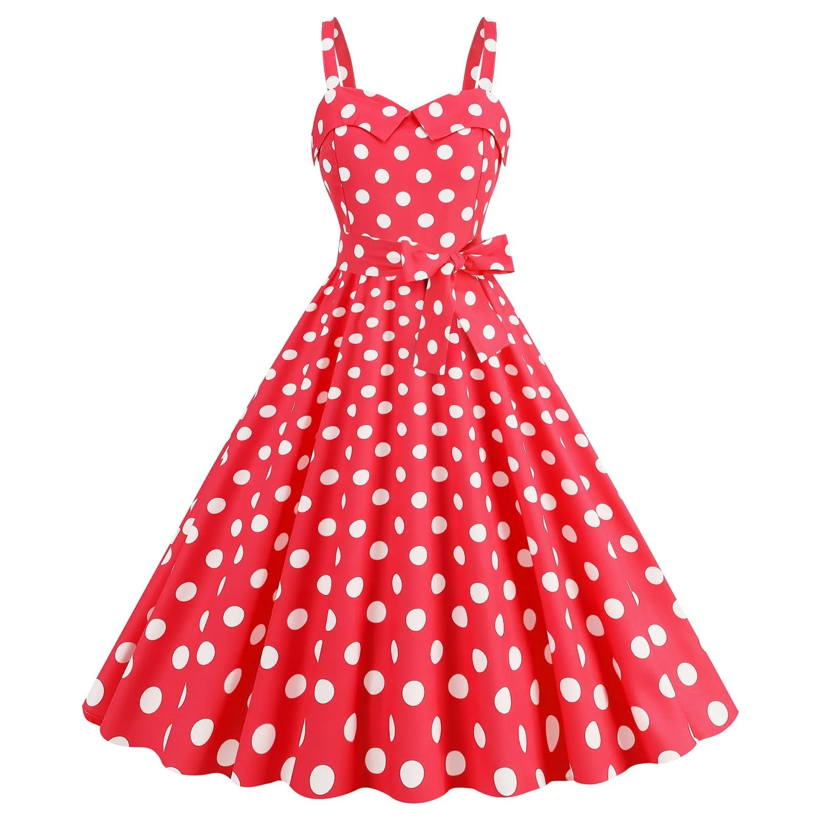 Generisch Abito da Donna Rockabilly Anni '50 '60 a Pois Rosso, M - immagine 2