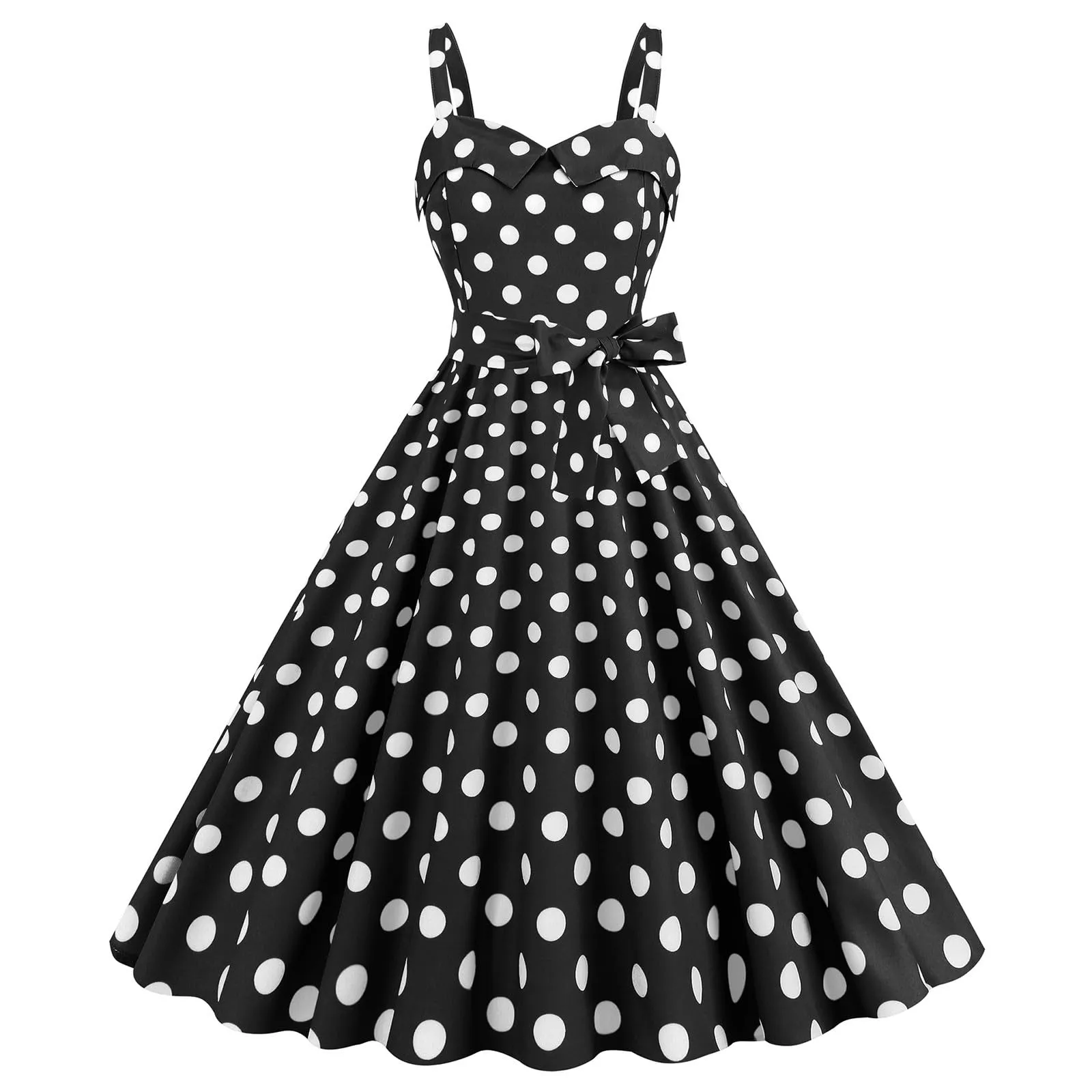 Generisch Abito Donna Rockabilly Anni '50 '60 a Pois senza Maniche, Nero, S - immagine 2