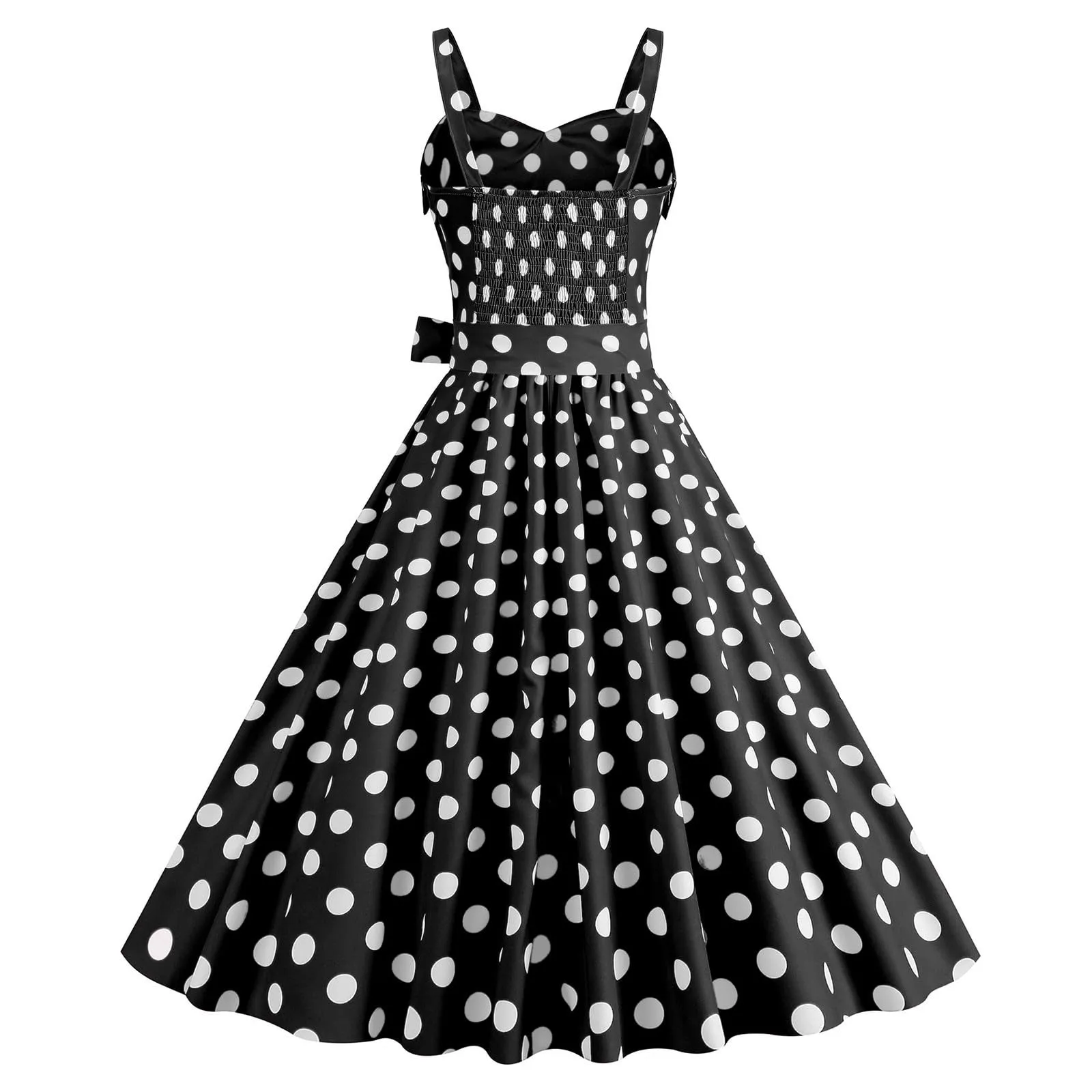Generisch Abito Donna Rockabilly Anni '50 '60 a Pois senza Maniche, Nero, S - immagine 4