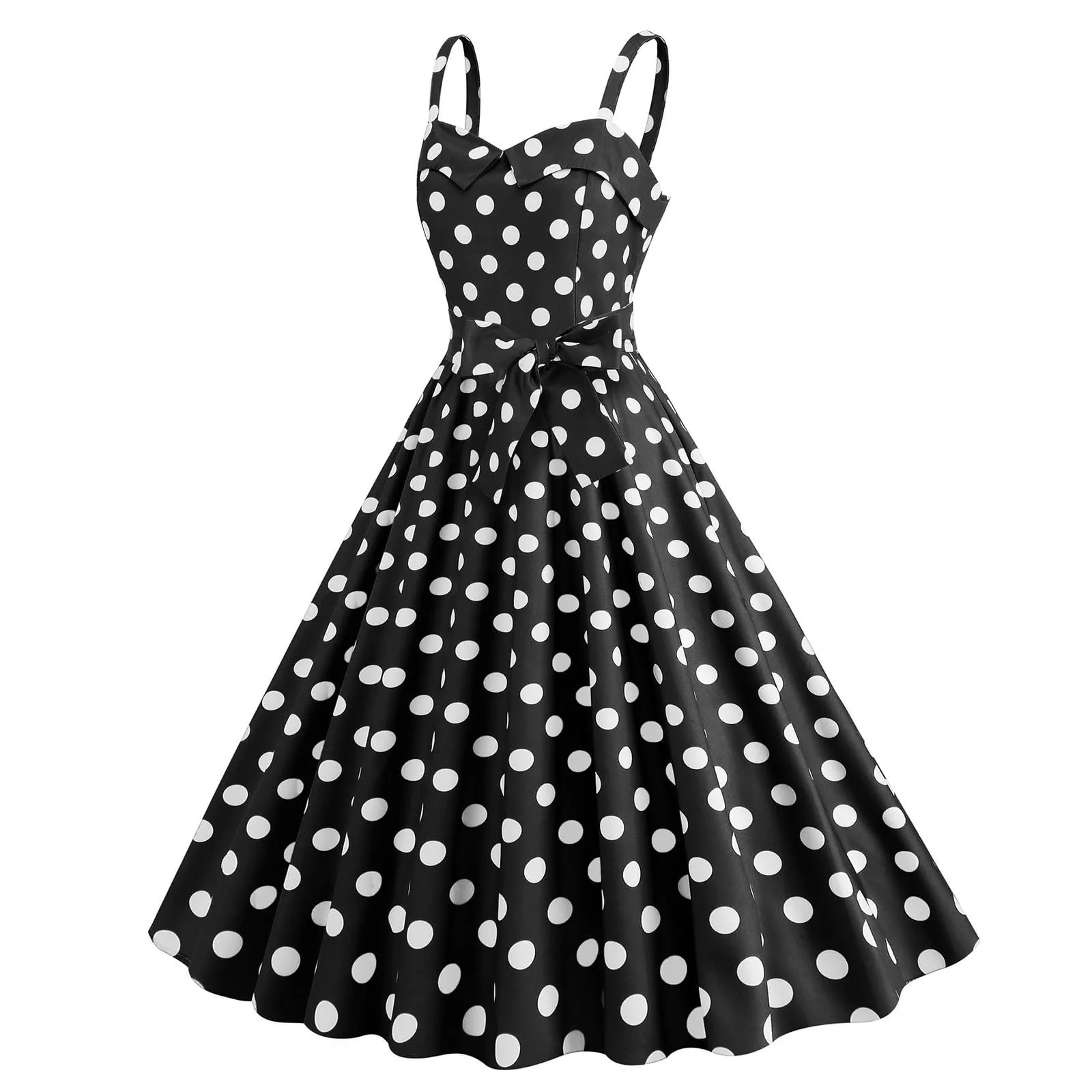 Generisch Abito da Donna Rockabilly Anni '50 '60 a Pois, Nero, XL - immagine 5