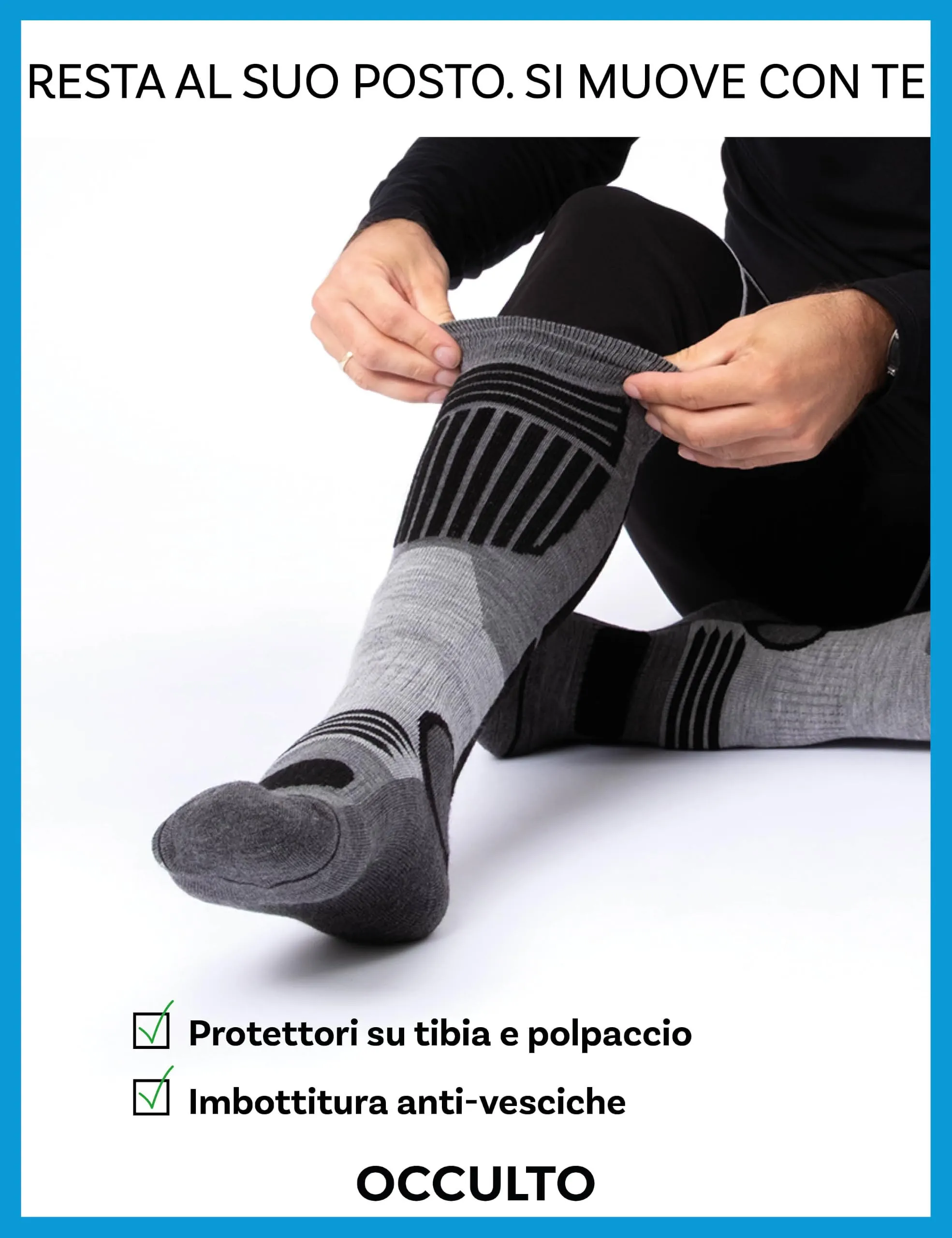 Occulto Calze da Sci Uomo Felix, 2 Paia Blu Nero, 47-50 - immagine 4