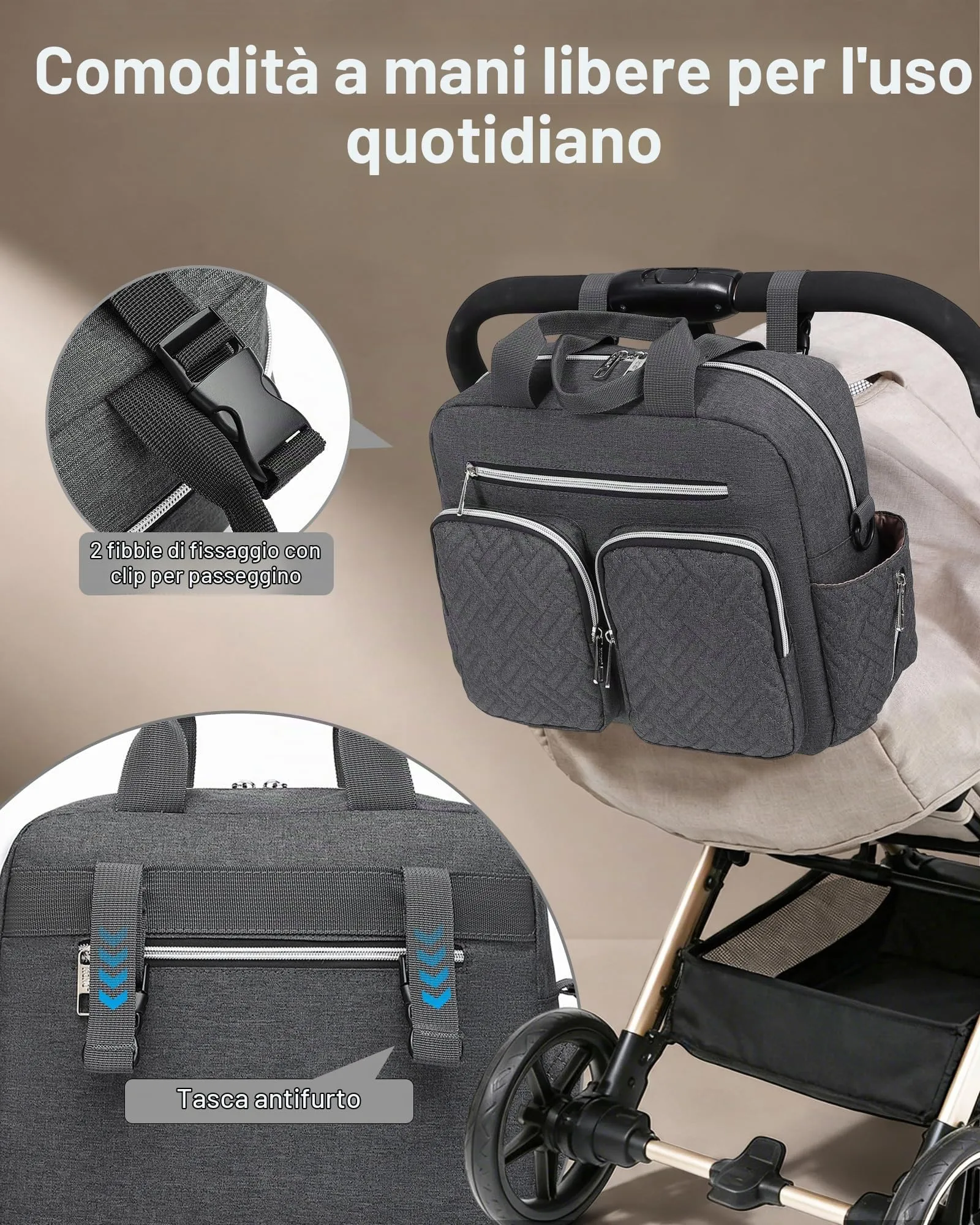 KONO Borsa Fasciatoio Passeggino Neonato Impermeabile e Multifunzionale - immagine 3