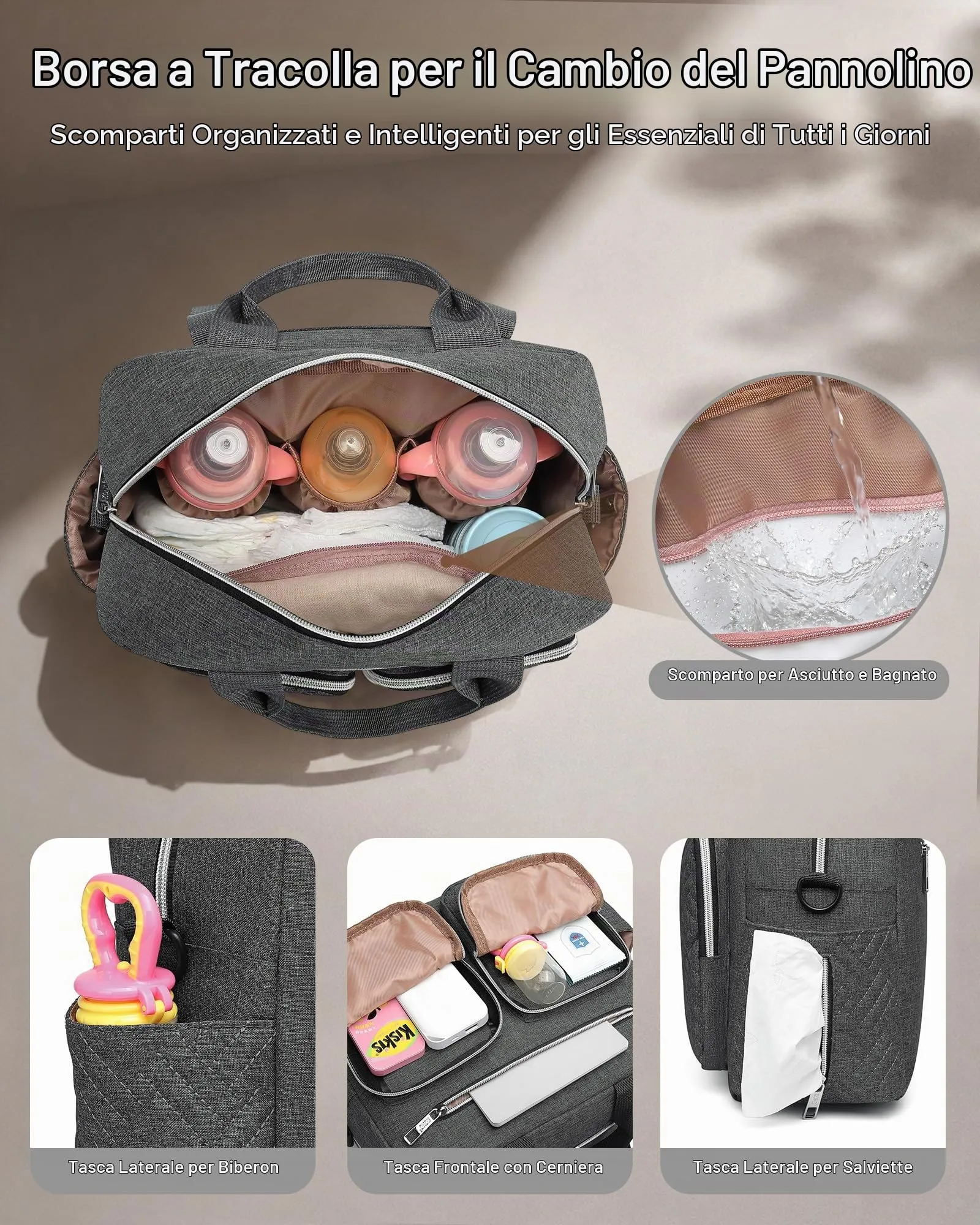 KONO Borsa Fasciatoio Passeggino Neonato Impermeabile e Multifunzionale - immagine 4